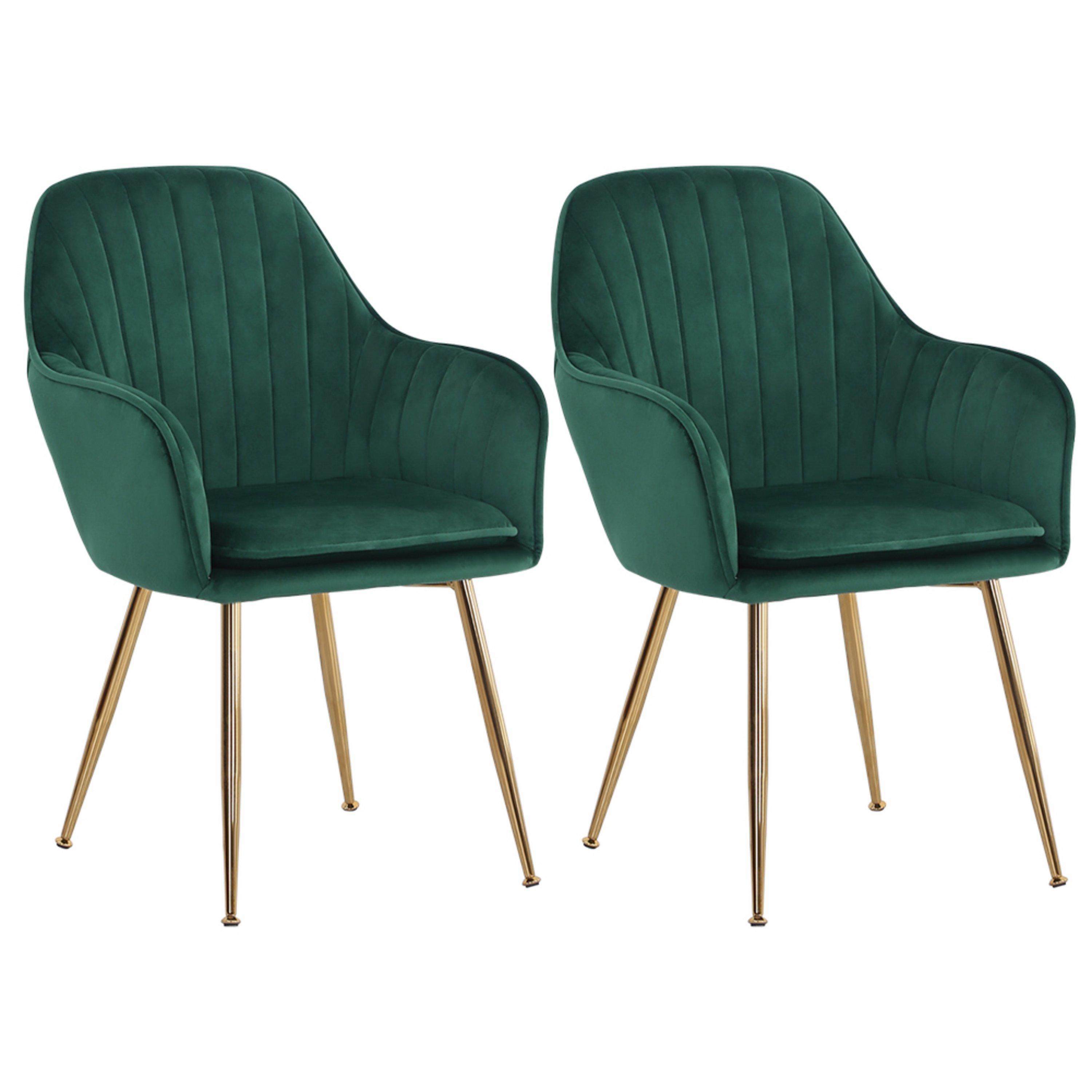 Green - Kabinet UK - 2 Set Modern Velvet Upholstered Dining Chairs - 4