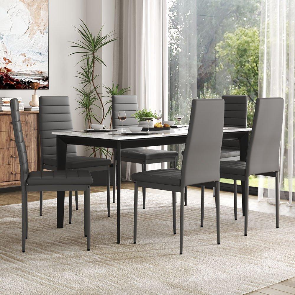 Grey - Kabinet UK - 6Pcs Faux Leather Armless Dining Chairs - 1