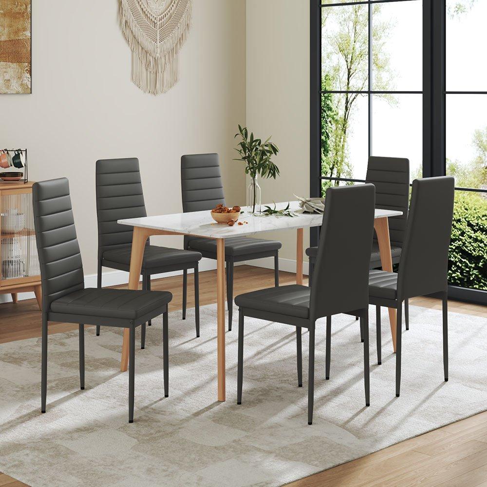 Grey - Kabinet UK - 6Pcs Faux Leather Armless Dining Chairs - 2