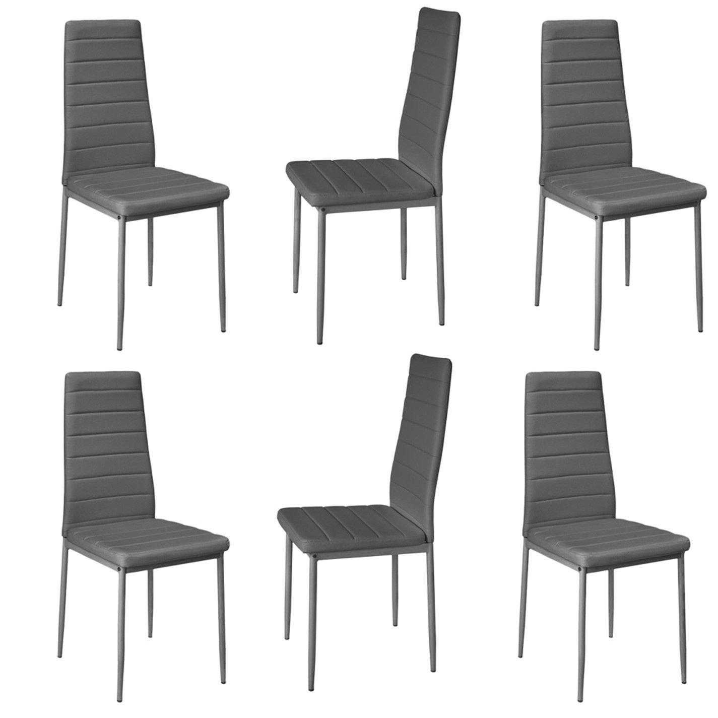 Grey - Kabinet UK - 6Pcs Faux Leather Armless Dining Chairs - 3