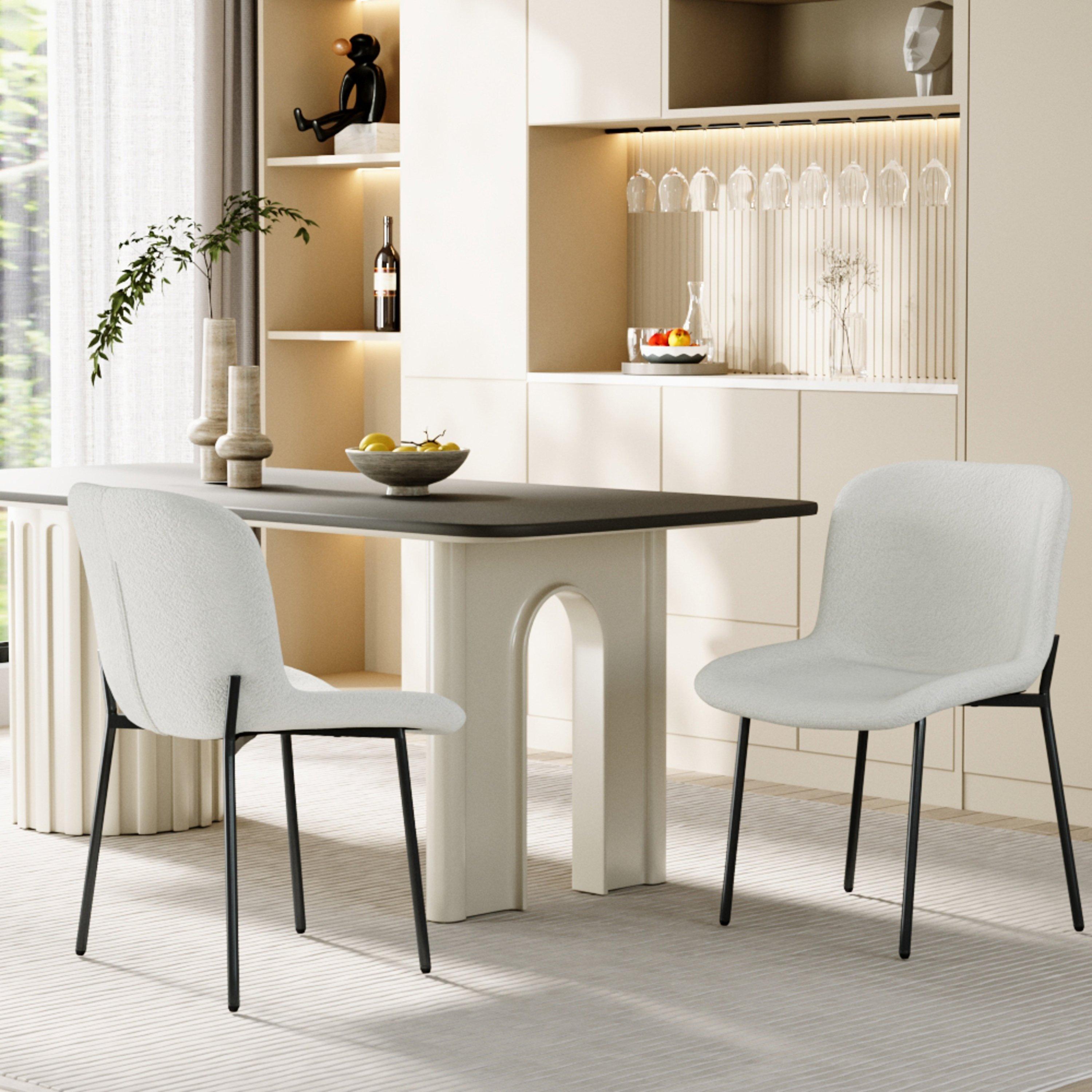 White - Kabinet UK - 2 Set Fleece Upholstered Dining Chair - 1