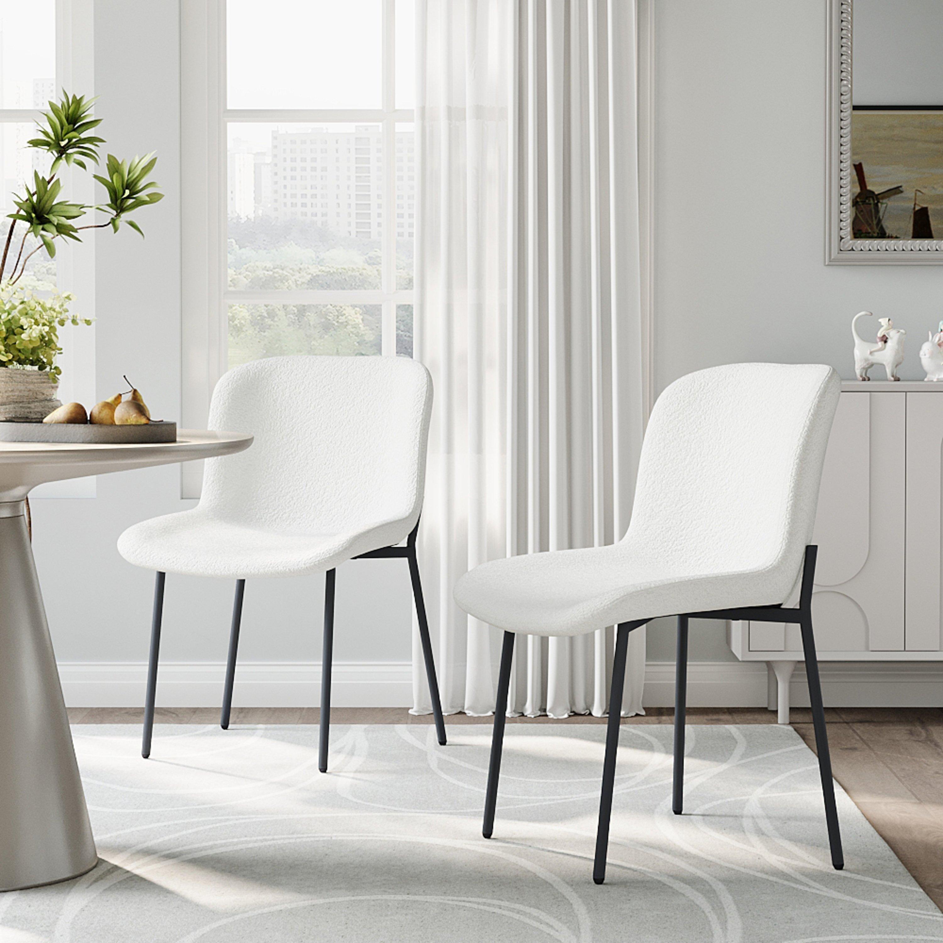 White - Kabinet UK - 2 Set Fleece Upholstered Dining Chair - 2