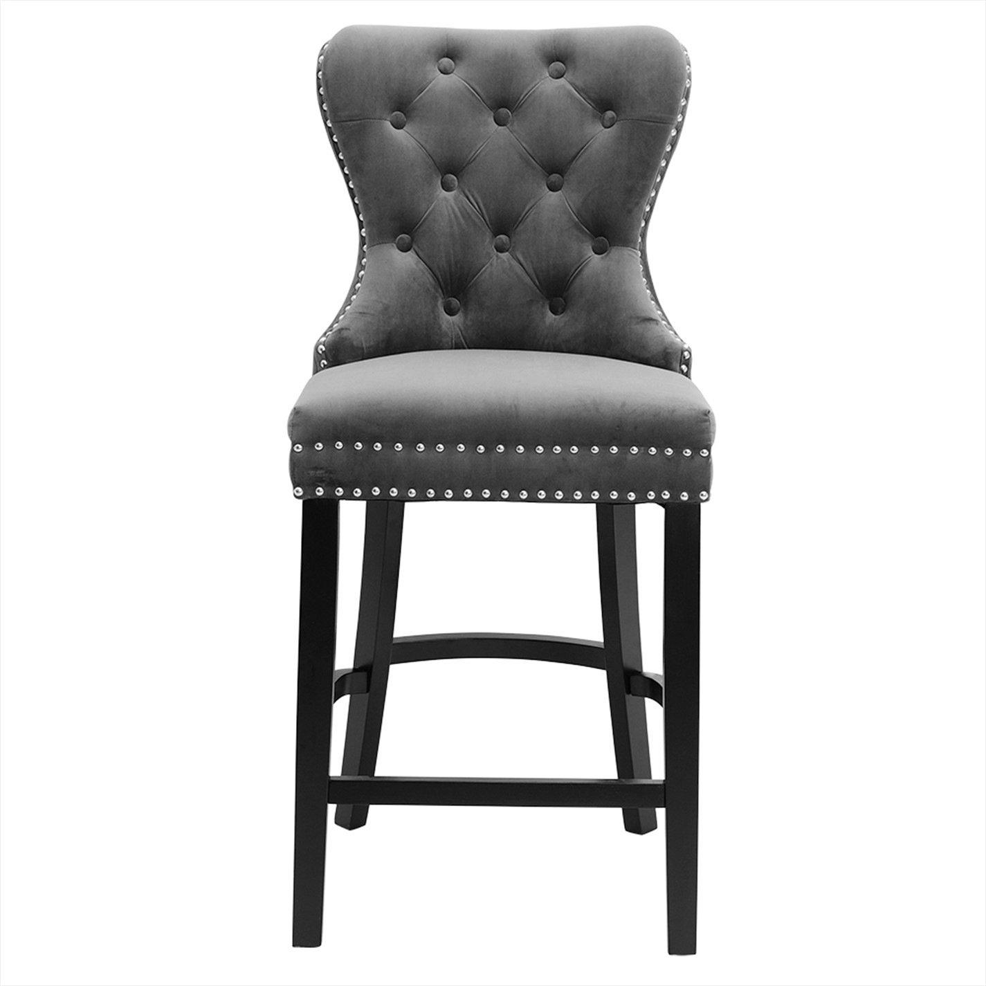Grey - Kabinet UK - Freestanding Velvet Stool Bar Dining Chairs - 2