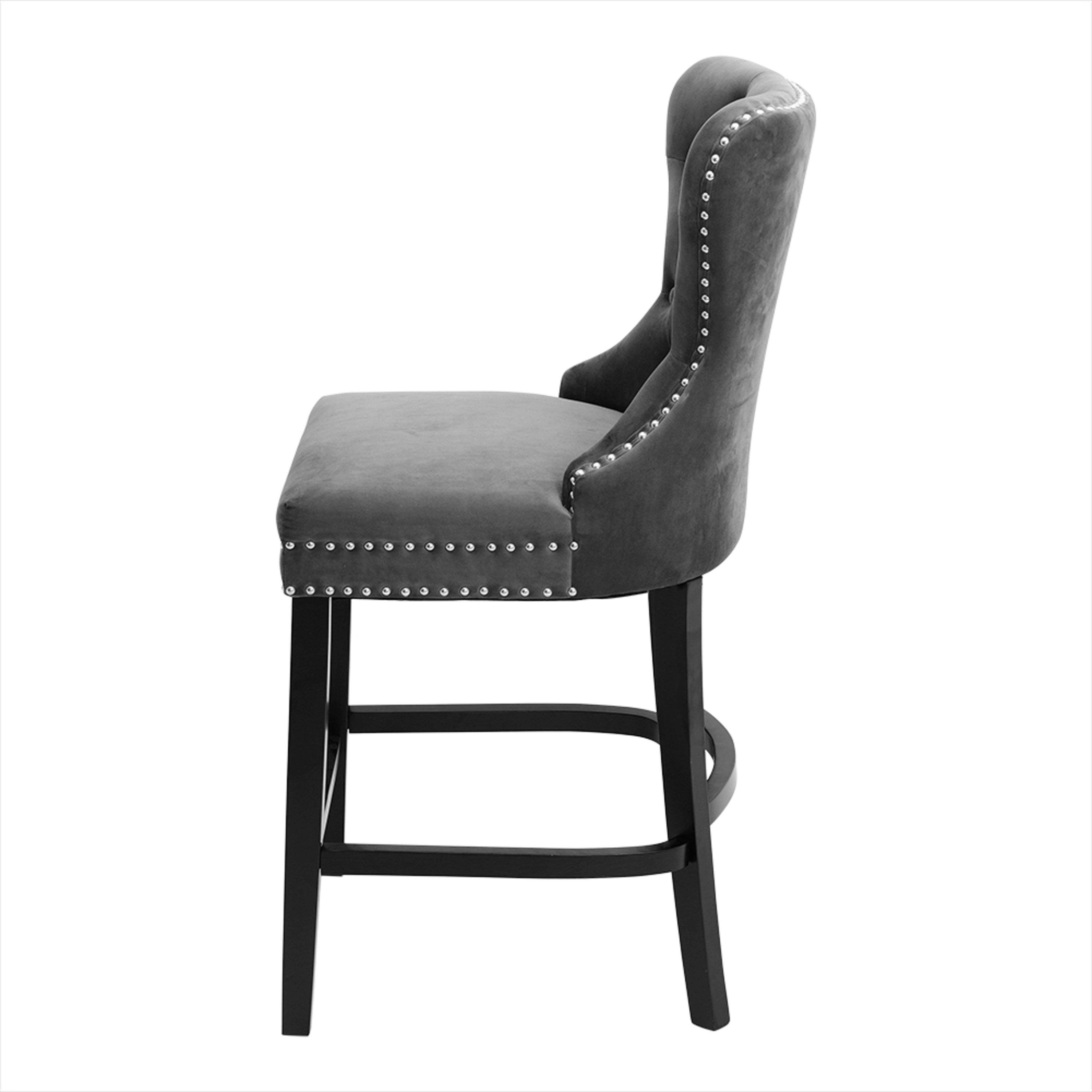 Grey - Kabinet UK - Freestanding Velvet Stool Bar Dining Chairs - 7