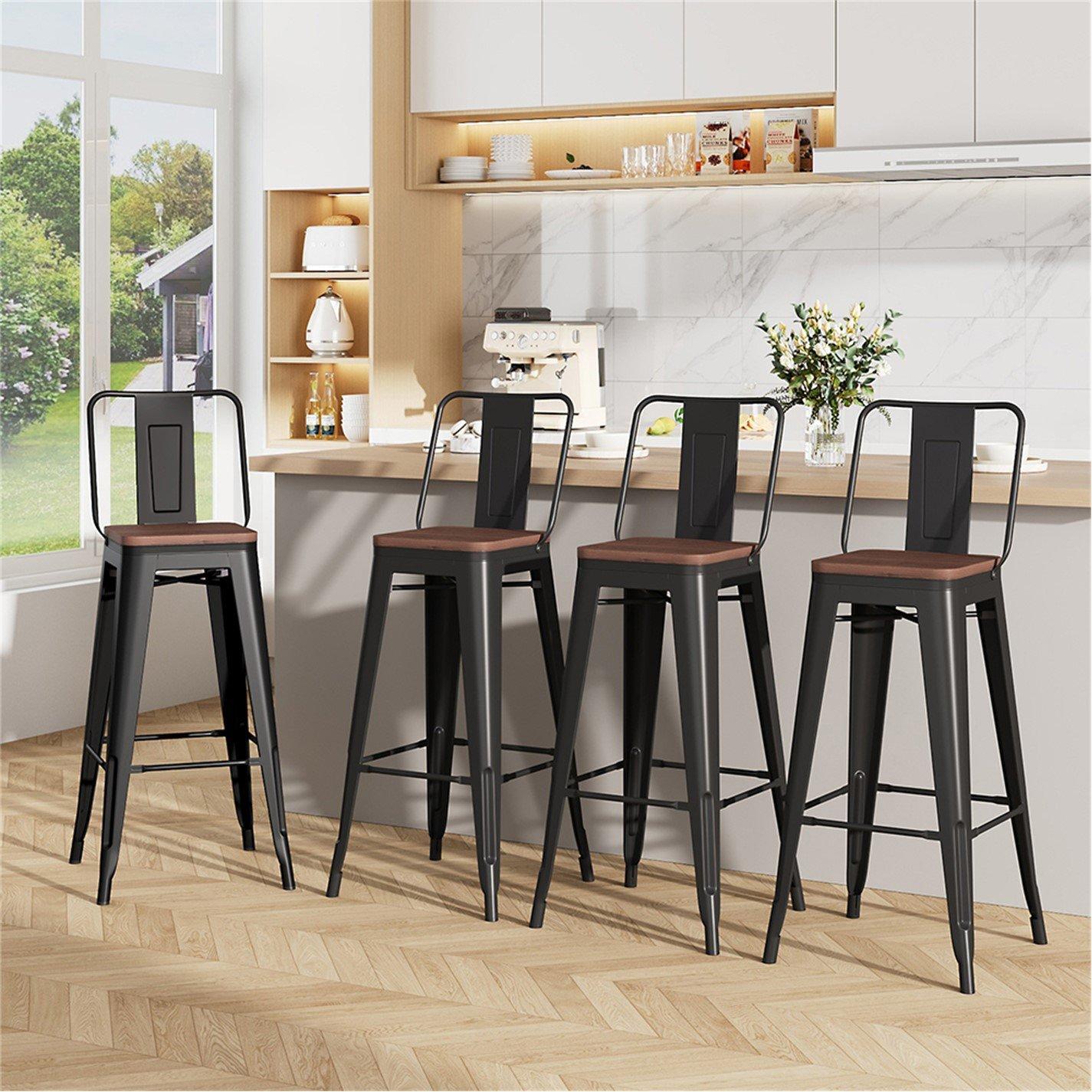 Brown - Kabinet UK - 4 Set Metal Frame Retro Style High Chair Bar Stool - 2
