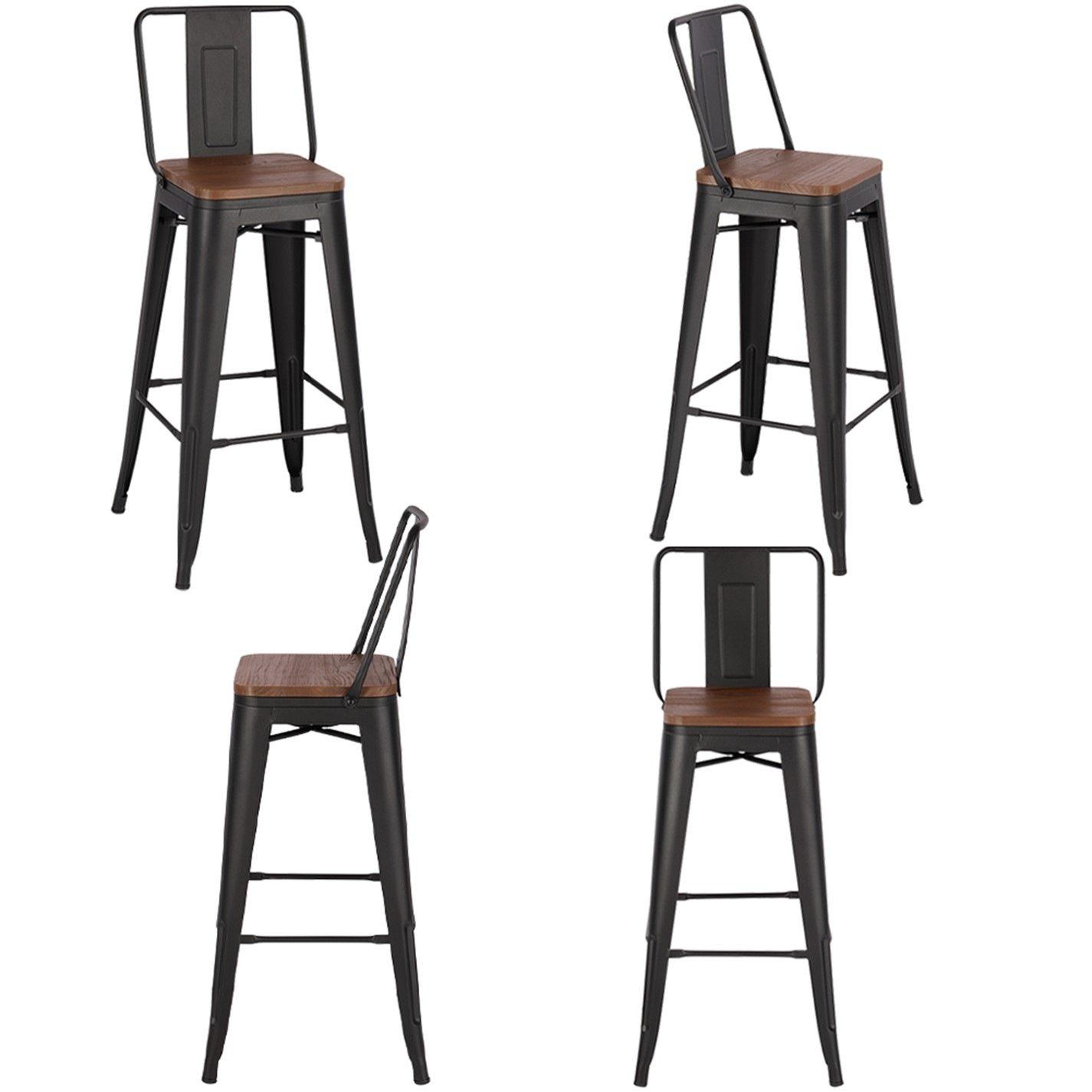 Brown - Kabinet UK - 4 Set Metal Frame Retro Style High Chair Bar Stool - 4