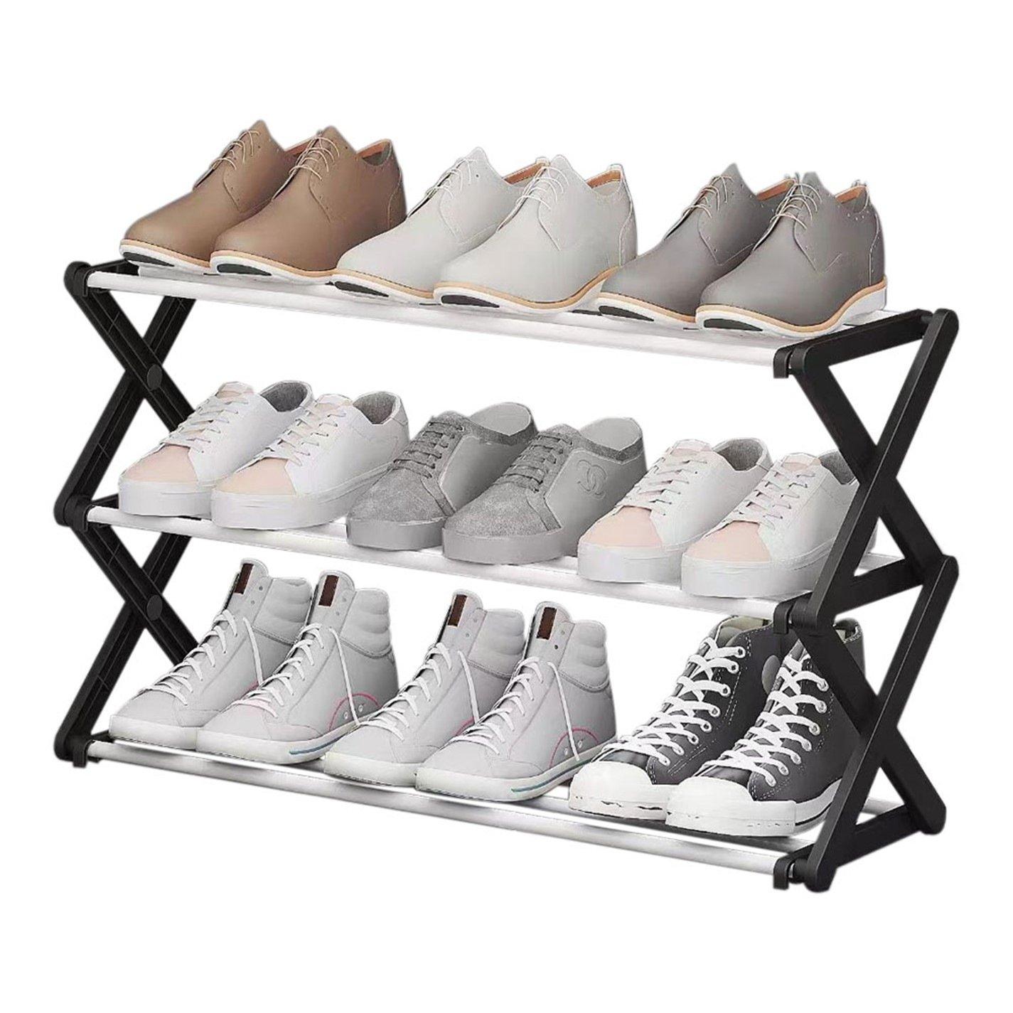 Black - Kabinet UK - Foldable 3-Tier Metal Shoe Rack - 8
