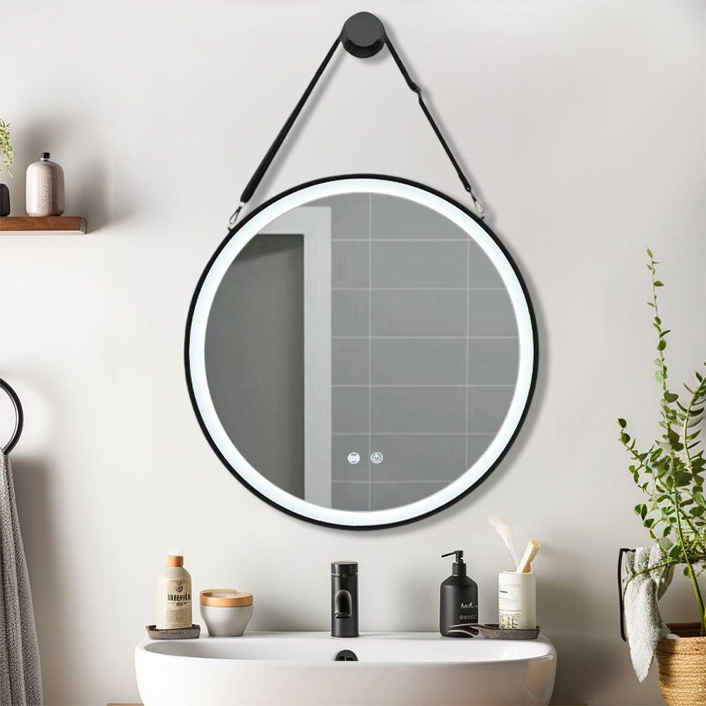 Black - Kabinet UK - Round Metal LED Mirror with Hanging Strap - 2