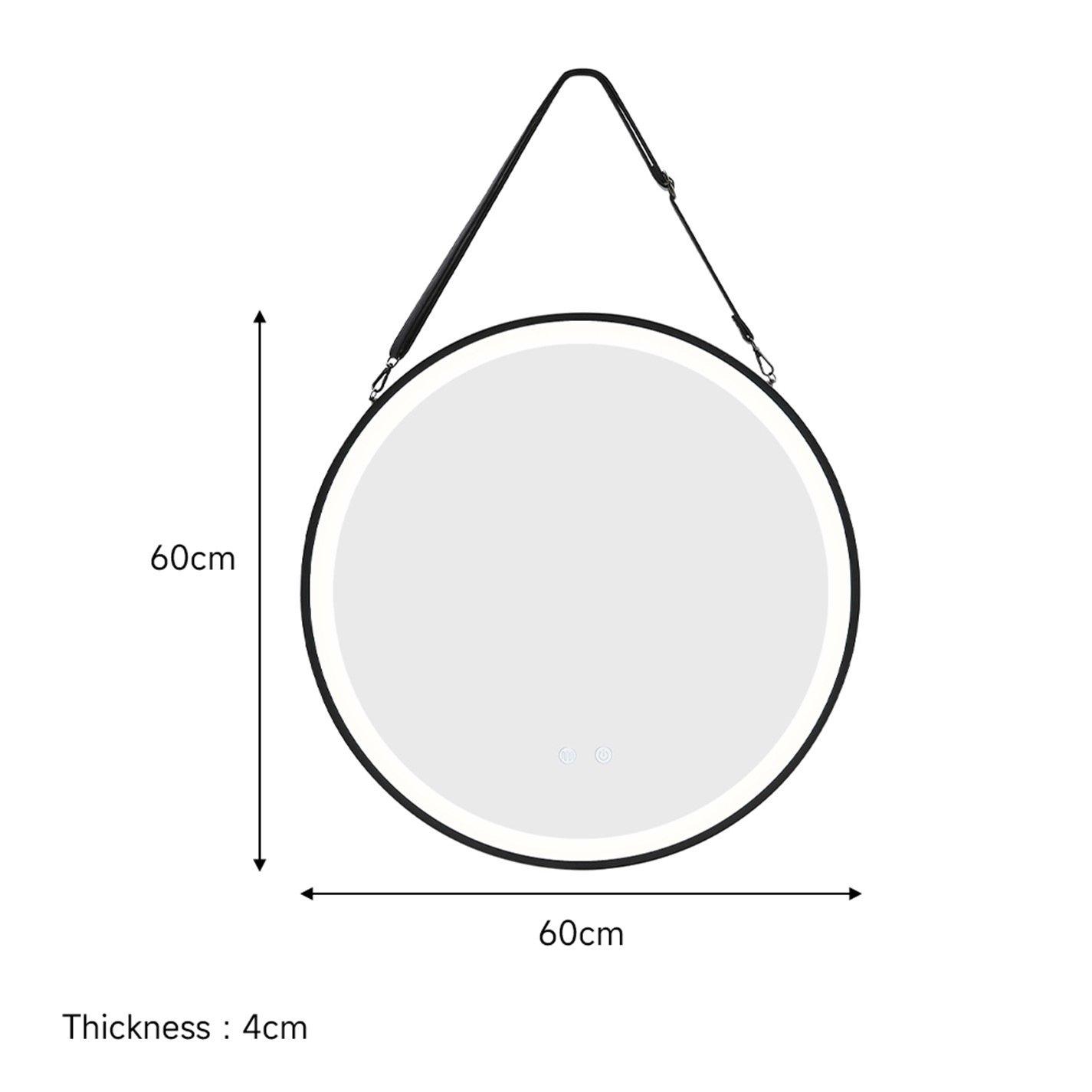 Black - Kabinet UK - Round Metal LED Mirror with Hanging Strap - 7