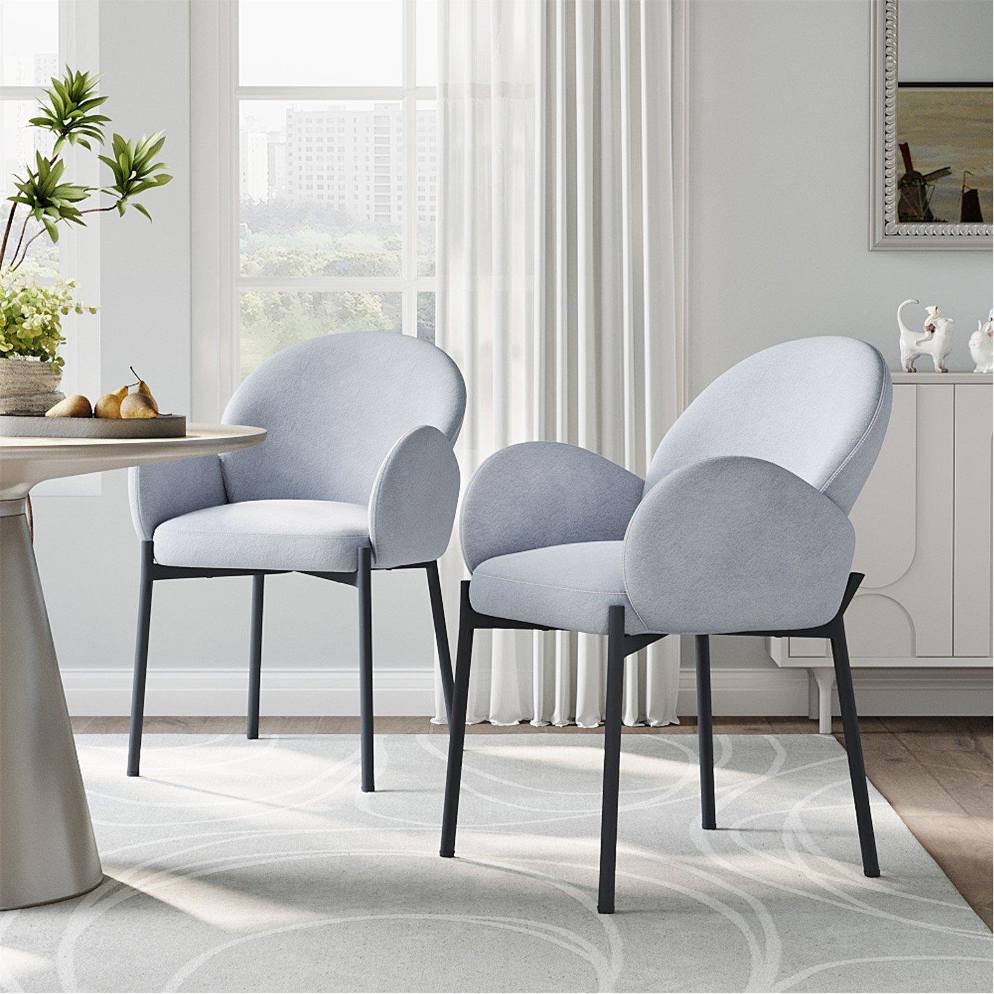 Grey - Kabinet UK - 2 Set Upholstered Dining Chairs with Armrest - 2