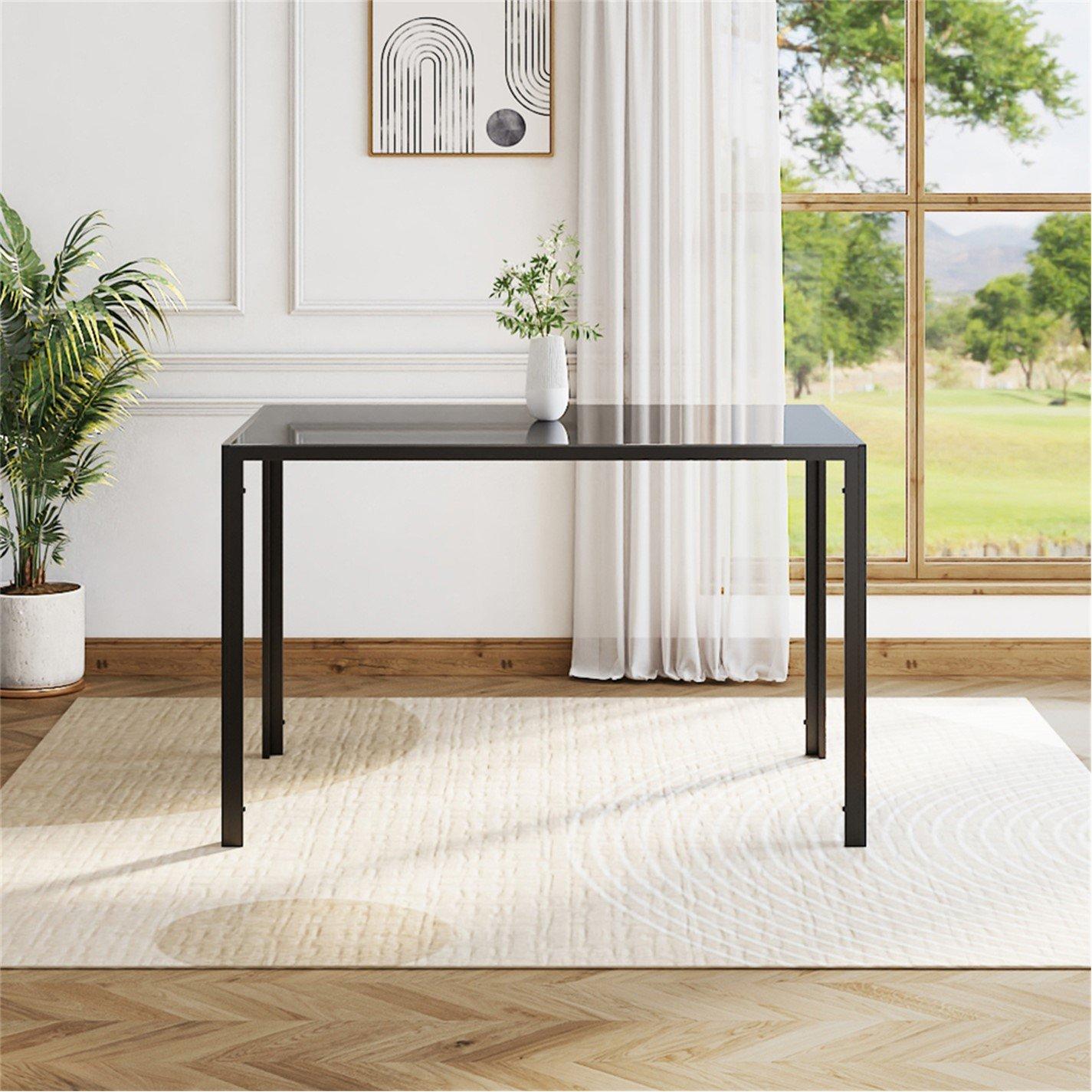 Black - Kabinet UK - Rectangular Tempered Glass Kitchen Dining Table - 1