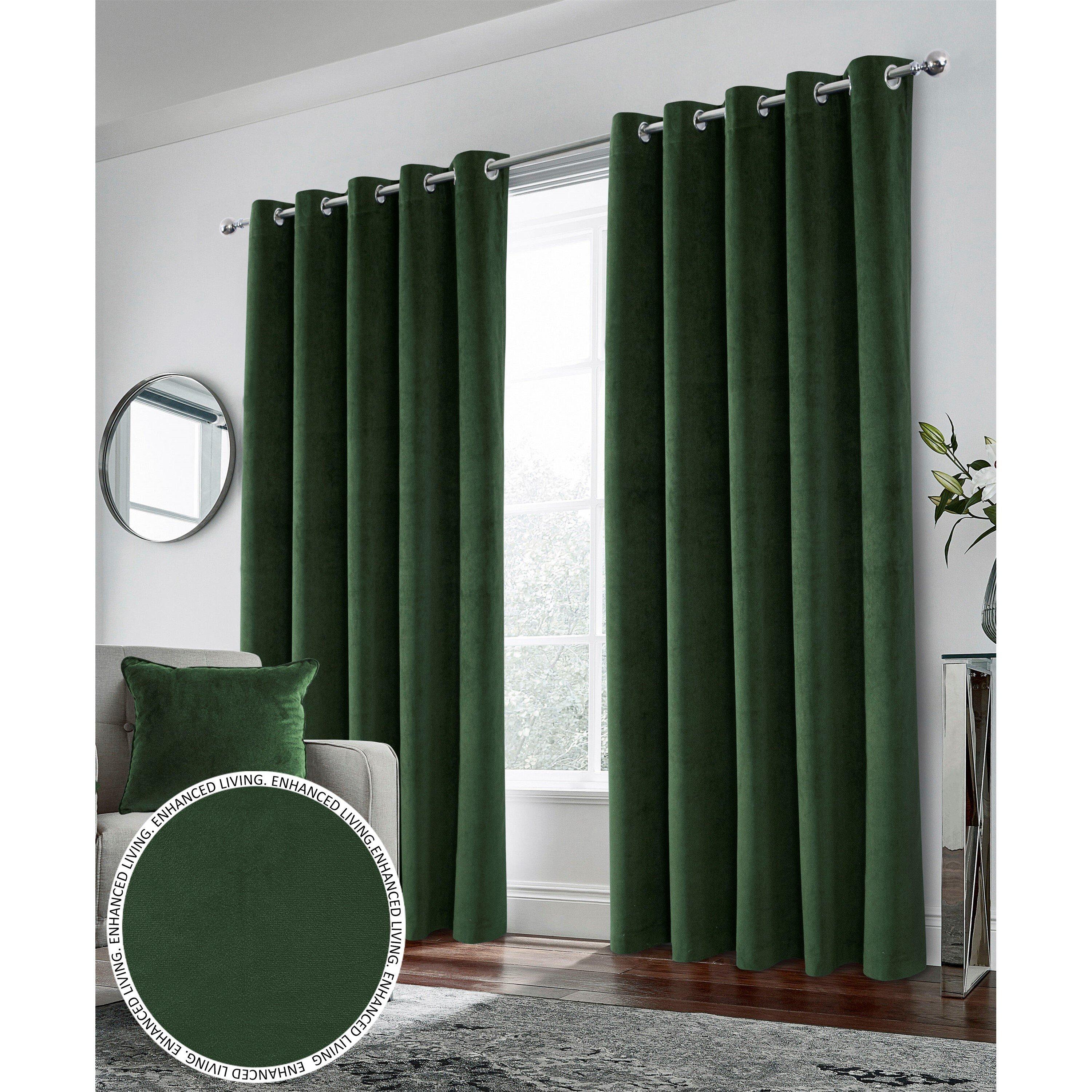 Green - Enhanced Living - Hampton Green Velvet Blackout Thermal Ring Curtain - 1