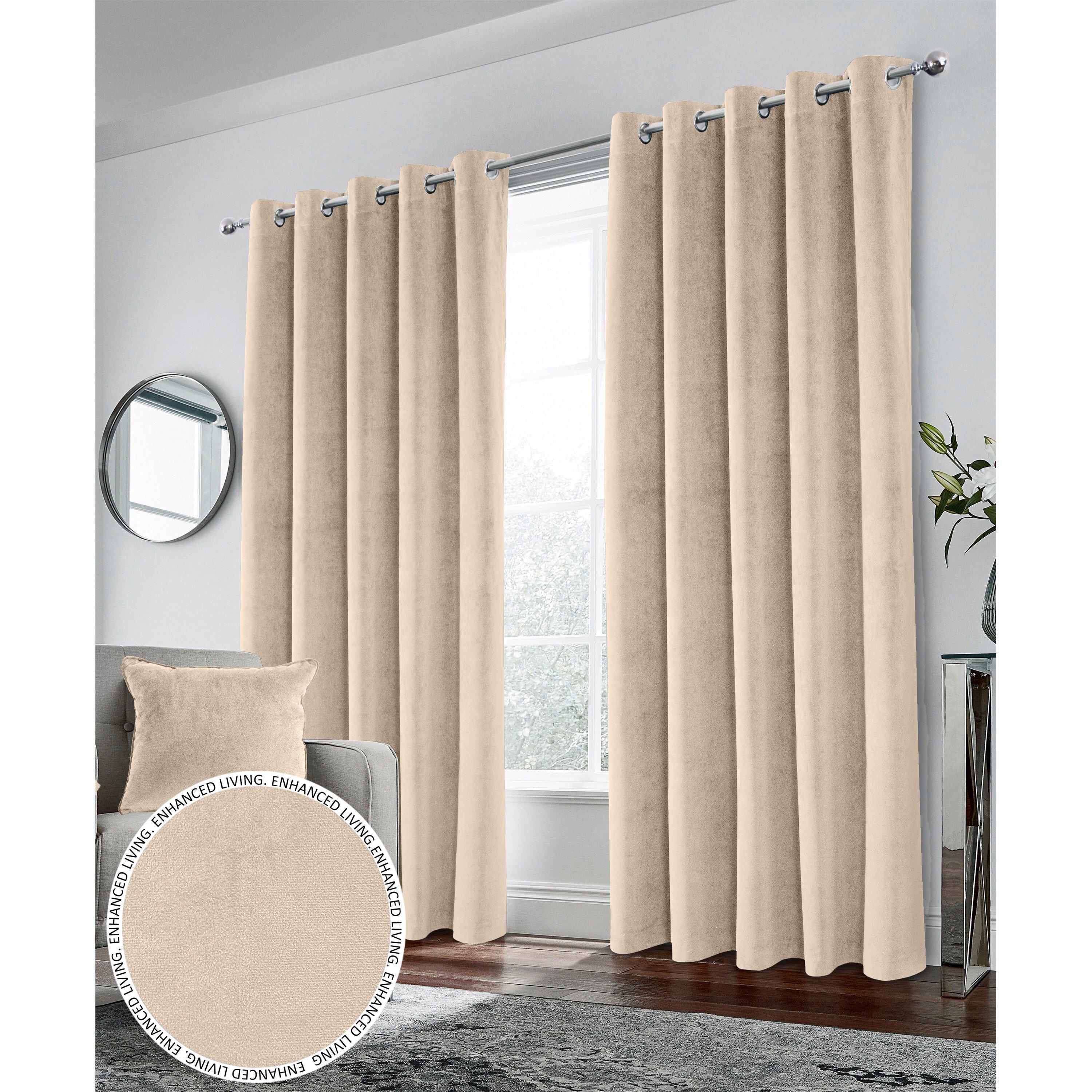 Cream - Enhanced Living - Hampton Cream Velvet Blackout Thermal Ring Curtain - 1
