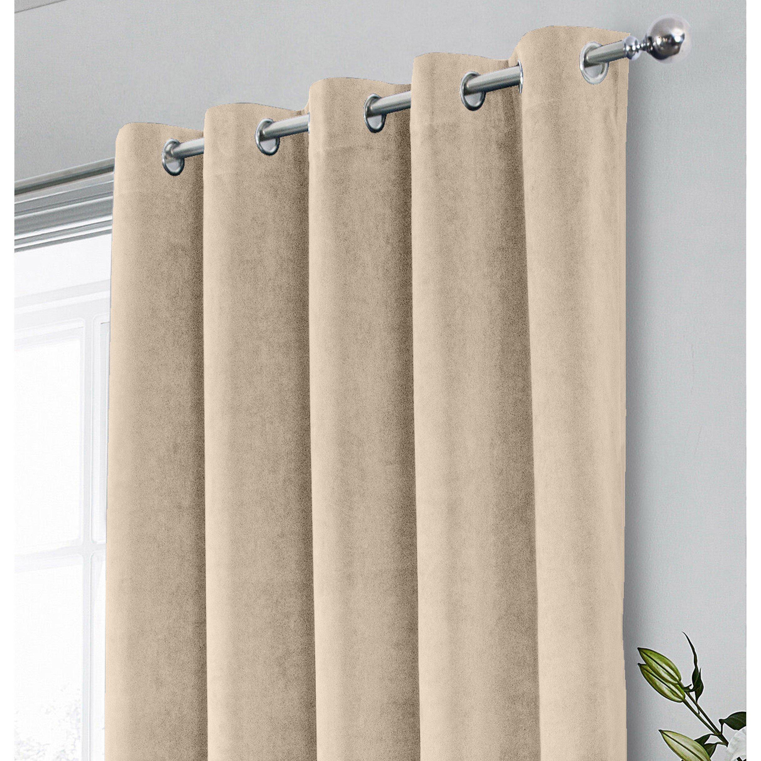 Cream - Enhanced Living - Hampton Cream Velvet Blackout Thermal Ring Curtain - 2