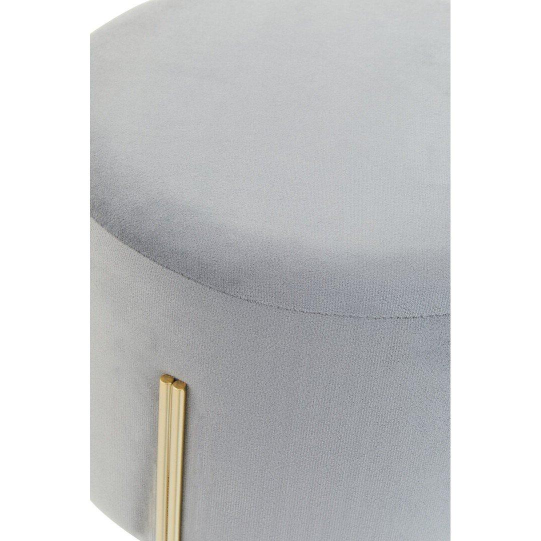 Grey - Interiors by Premier - Hayes Round Grey Velvet Stool - 3