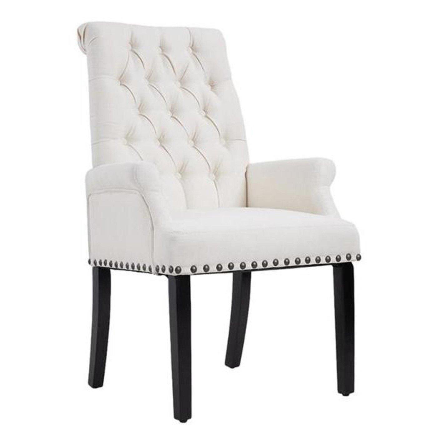 White - Kabinet UK - Linen Buttoned Upholstered Dining Chair - 1