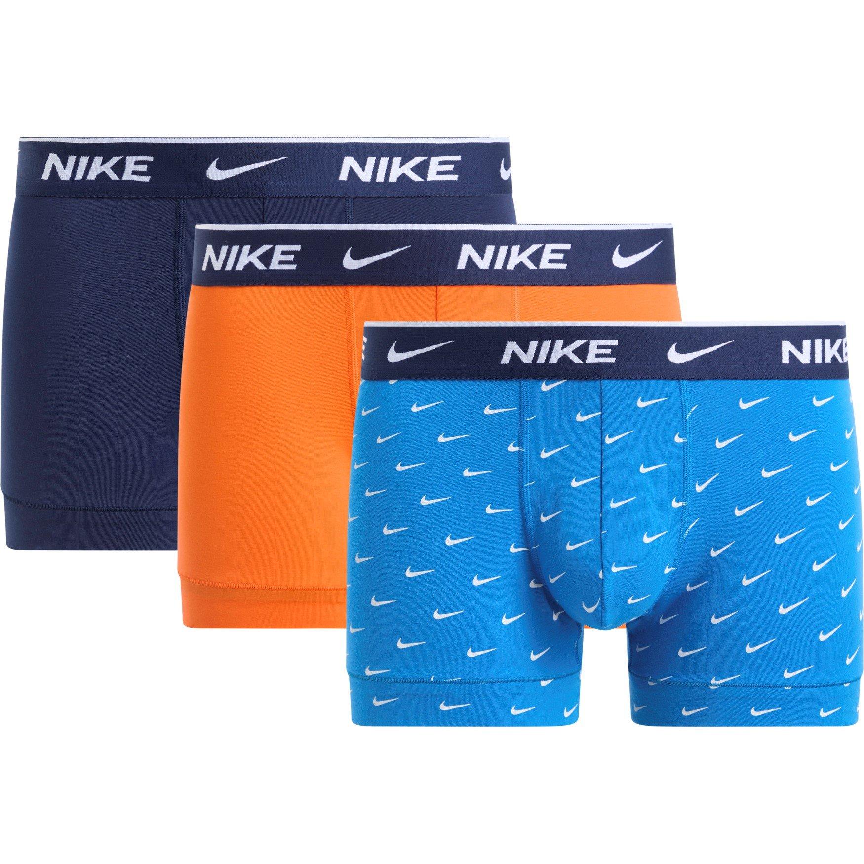 Nike Men's 3 Pack Everyday Cotton Trunks - Nvy/Org/Blu Aop - Large