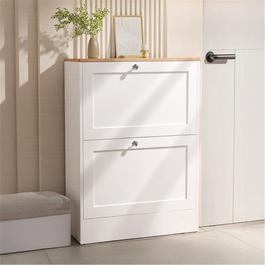 Cottonfy UK Wooden 2 Drawers Flip Down Shoe Cabinet