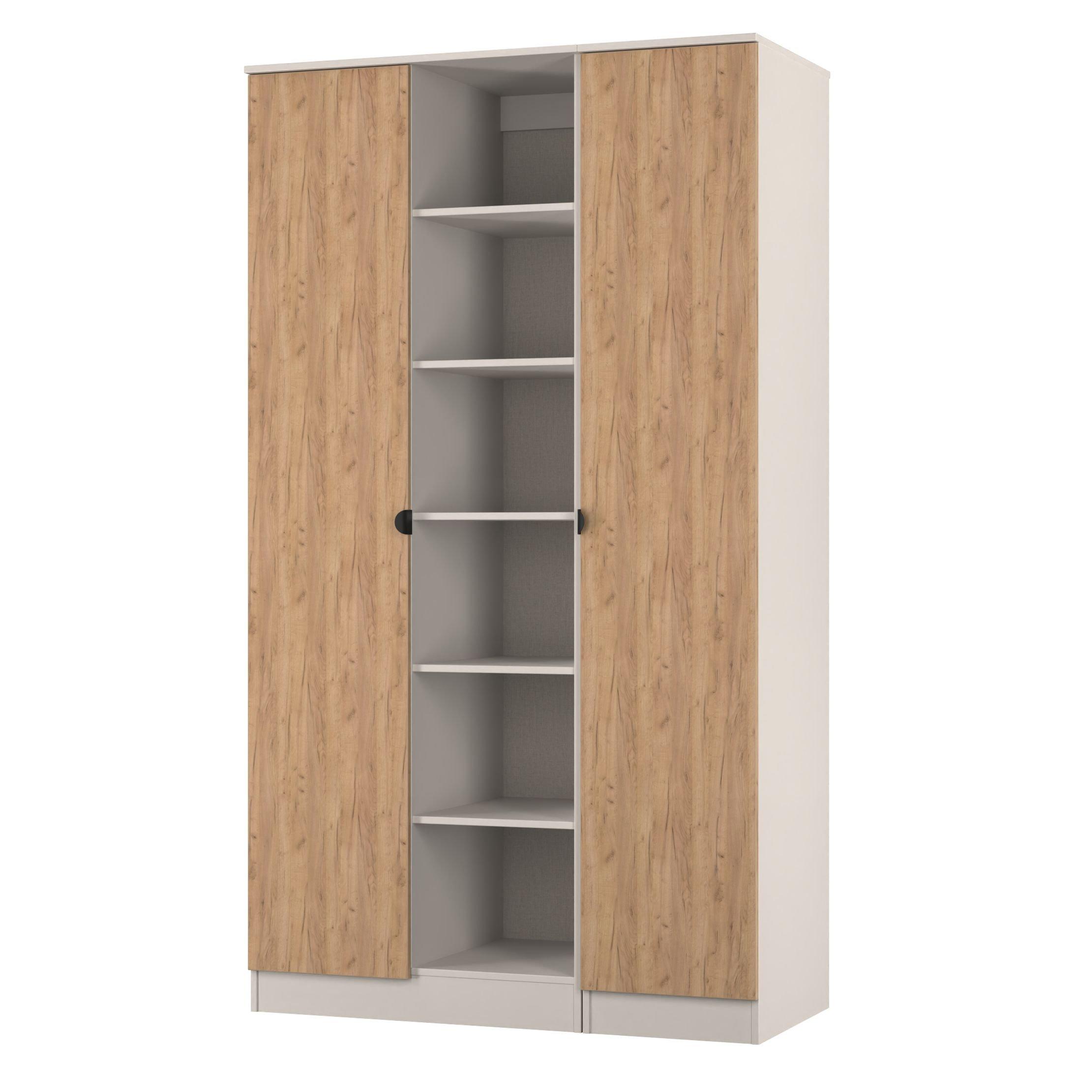 Craft Oak & Kas - Welcome Furniture - Solomon 2 Door Open Shelf Triple Wardrobe - 3