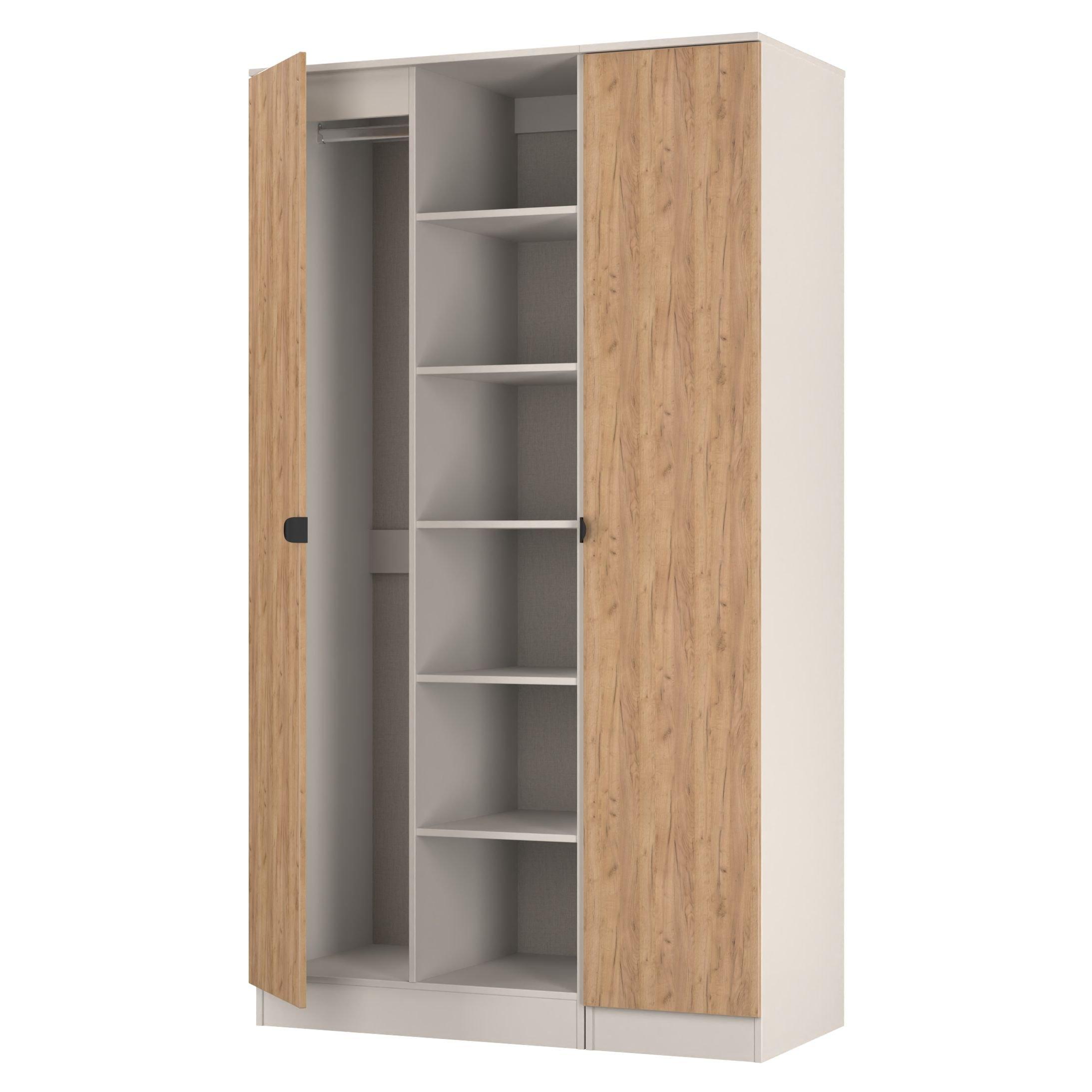 Craft Oak & Kas - Welcome Furniture - Solomon 2 Door Open Shelf Triple Wardrobe - 5