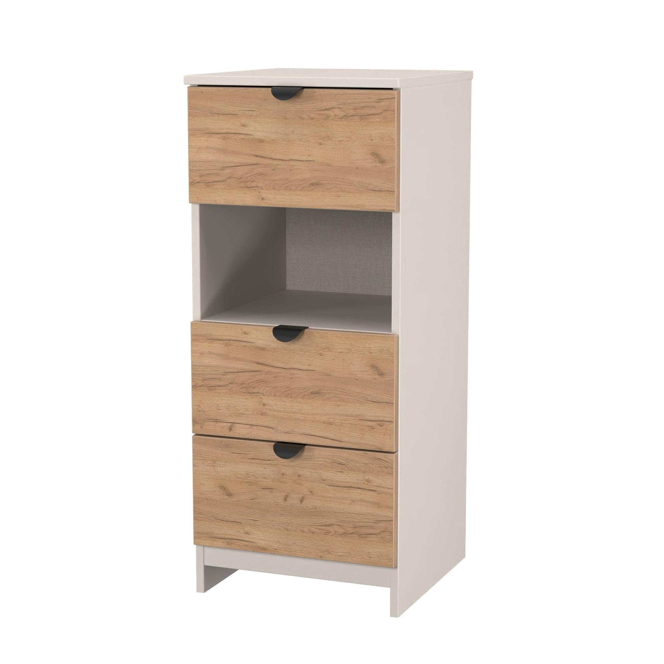 Craft Oak & Kas - Welcome Furniture - Solomon 3 Drawer Open Shelf Bedside Cabinet - 3