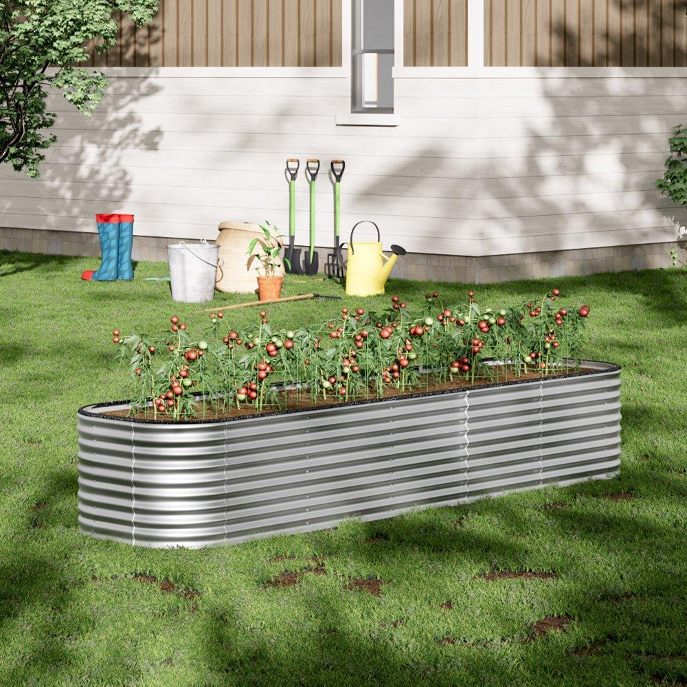 Silver - Breeins - 320cm Oval Steel Raised Garden Bed Sliver 56cm H - 1