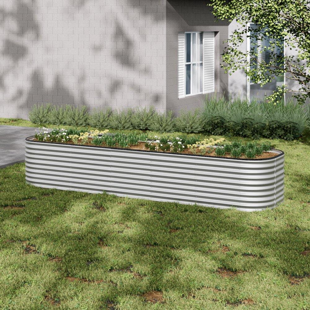 Silver - Breeins - 320cm Oval Steel Raised Garden Bed Sliver 56cm H - 2