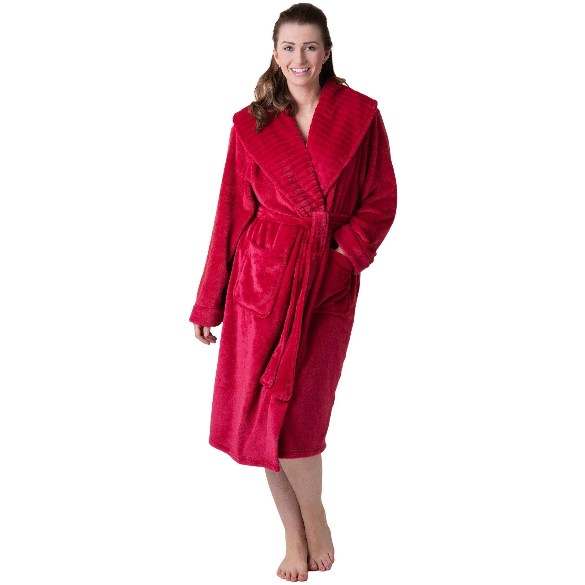Womens Supersoft Fleece Ribbed Collar Robe
