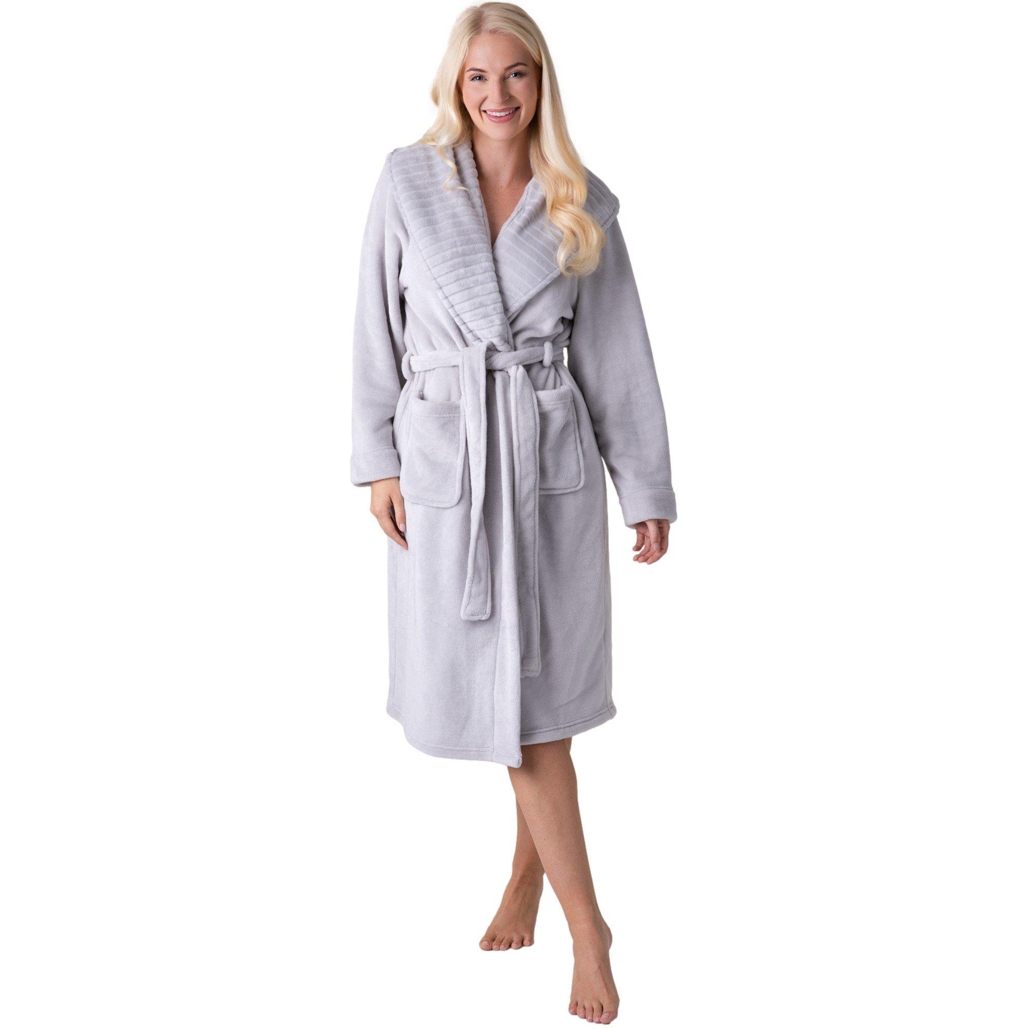 Womens Supersoft Fleece Ribbed Collar Robe