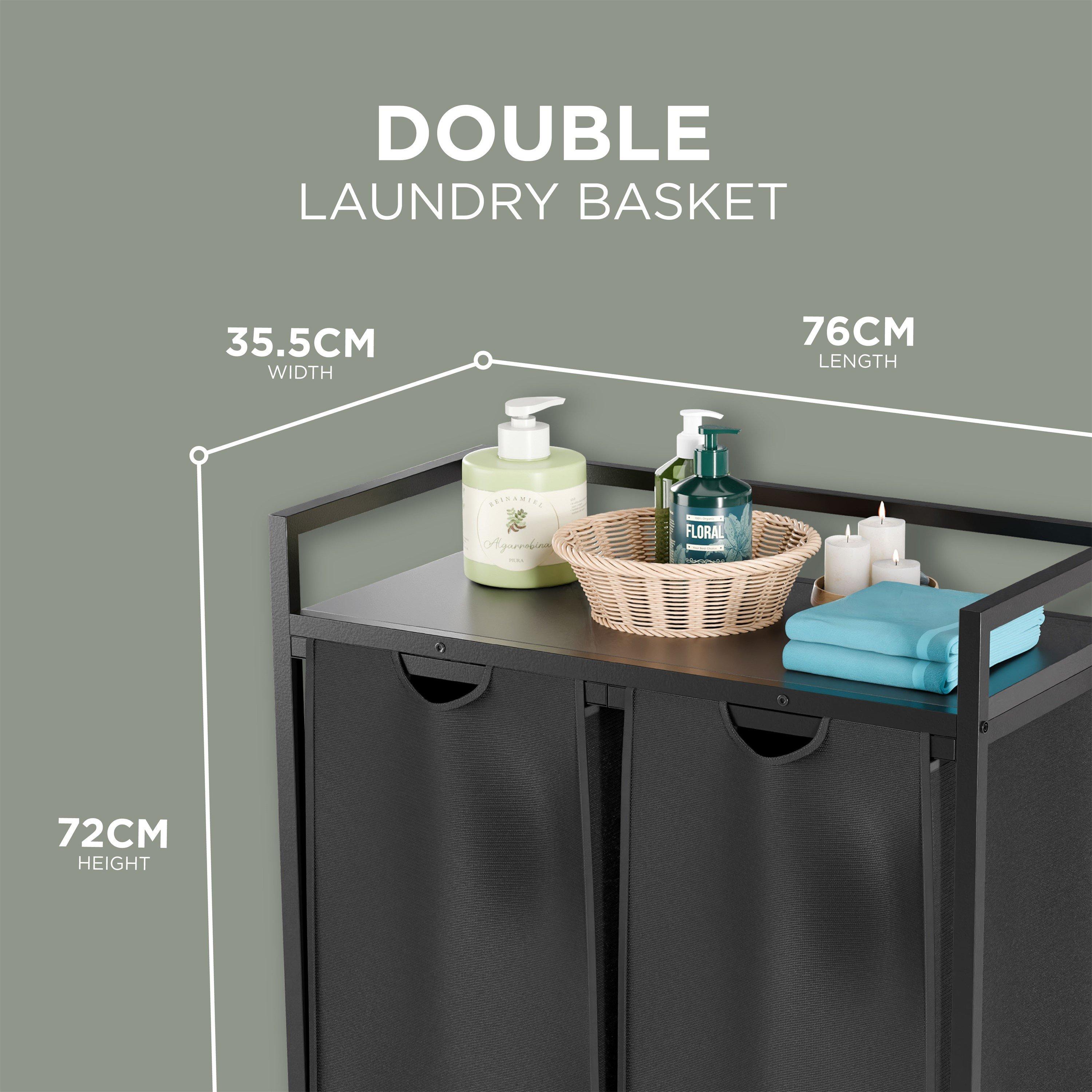 Black/Grey - DMD Collective - 95L Double Pull Out Dirty Laundry Baske - 2