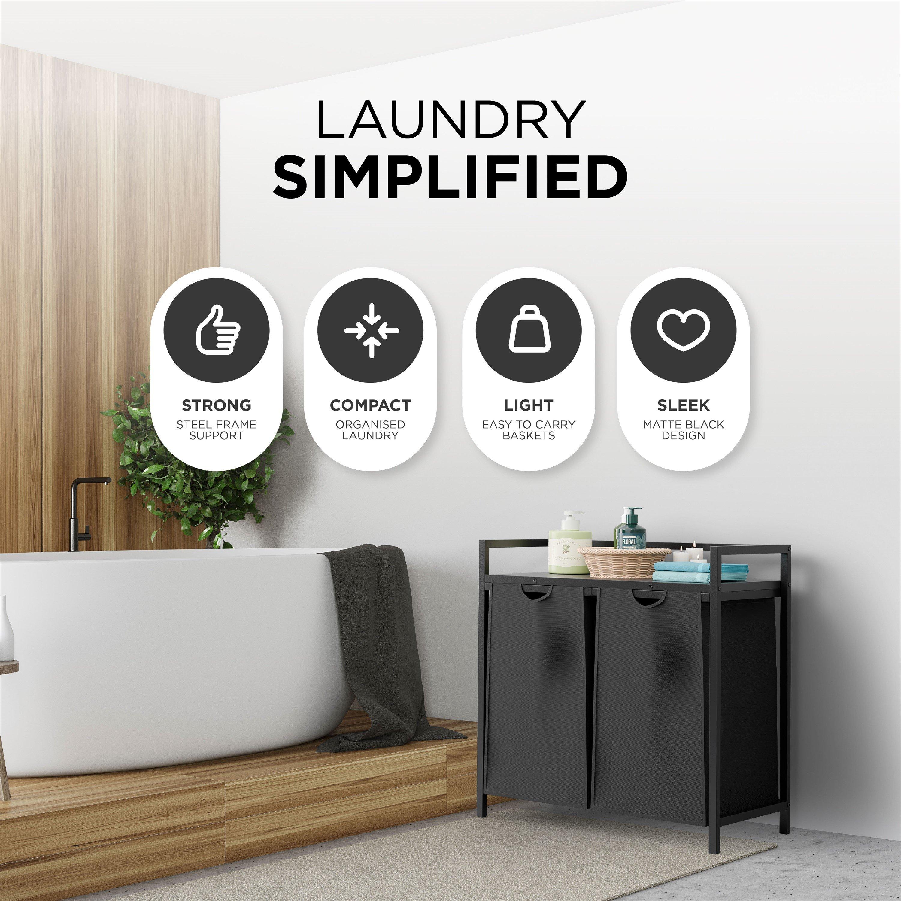 Black/Grey - DMD Collective - 95L Double Pull Out Dirty Laundry Baske - 5