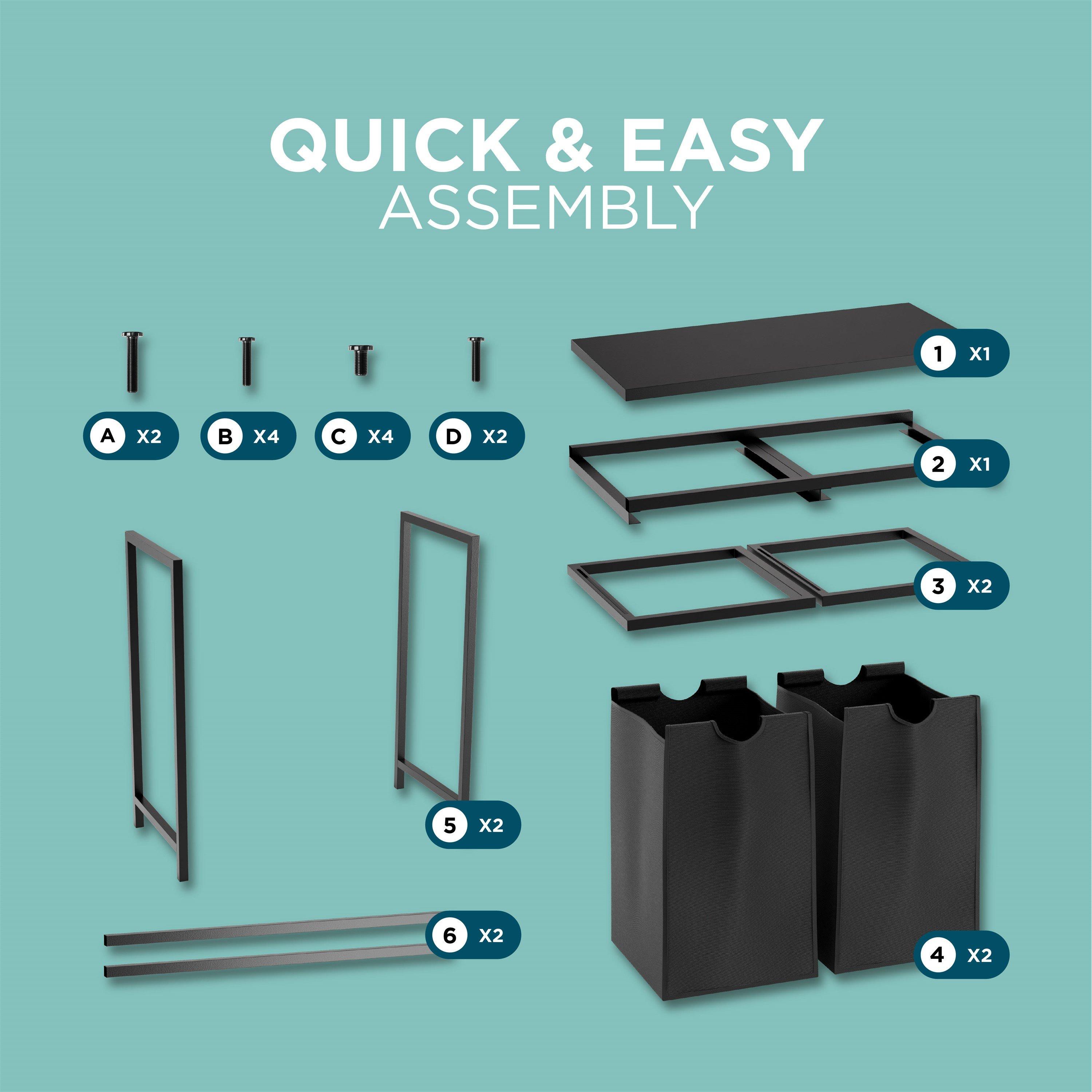 Black/Grey - DMD Collective - 95L Double Pull Out Dirty Laundry Baske - 6