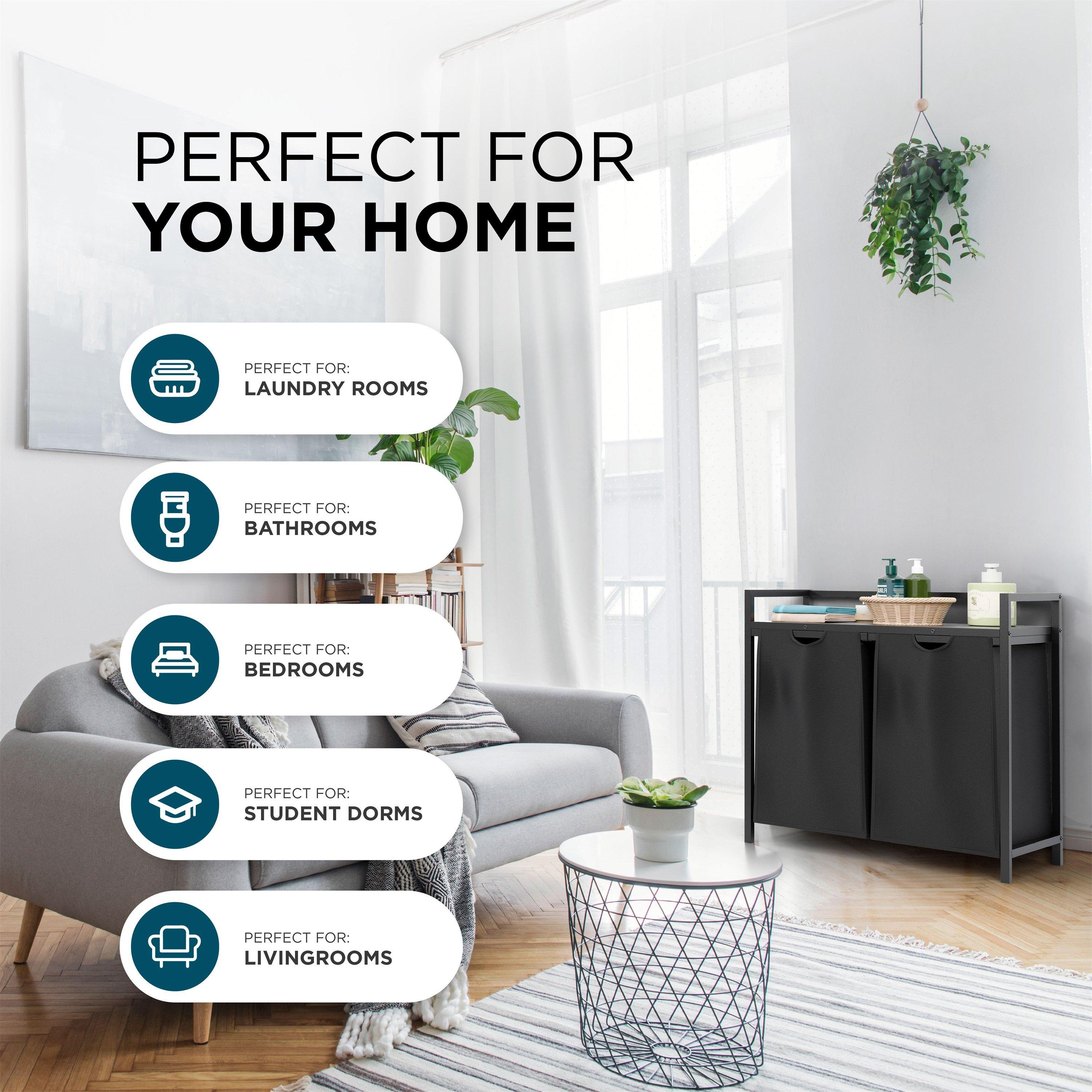 Black/Grey - DMD Collective - 95L Double Pull Out Dirty Laundry Baske - 7