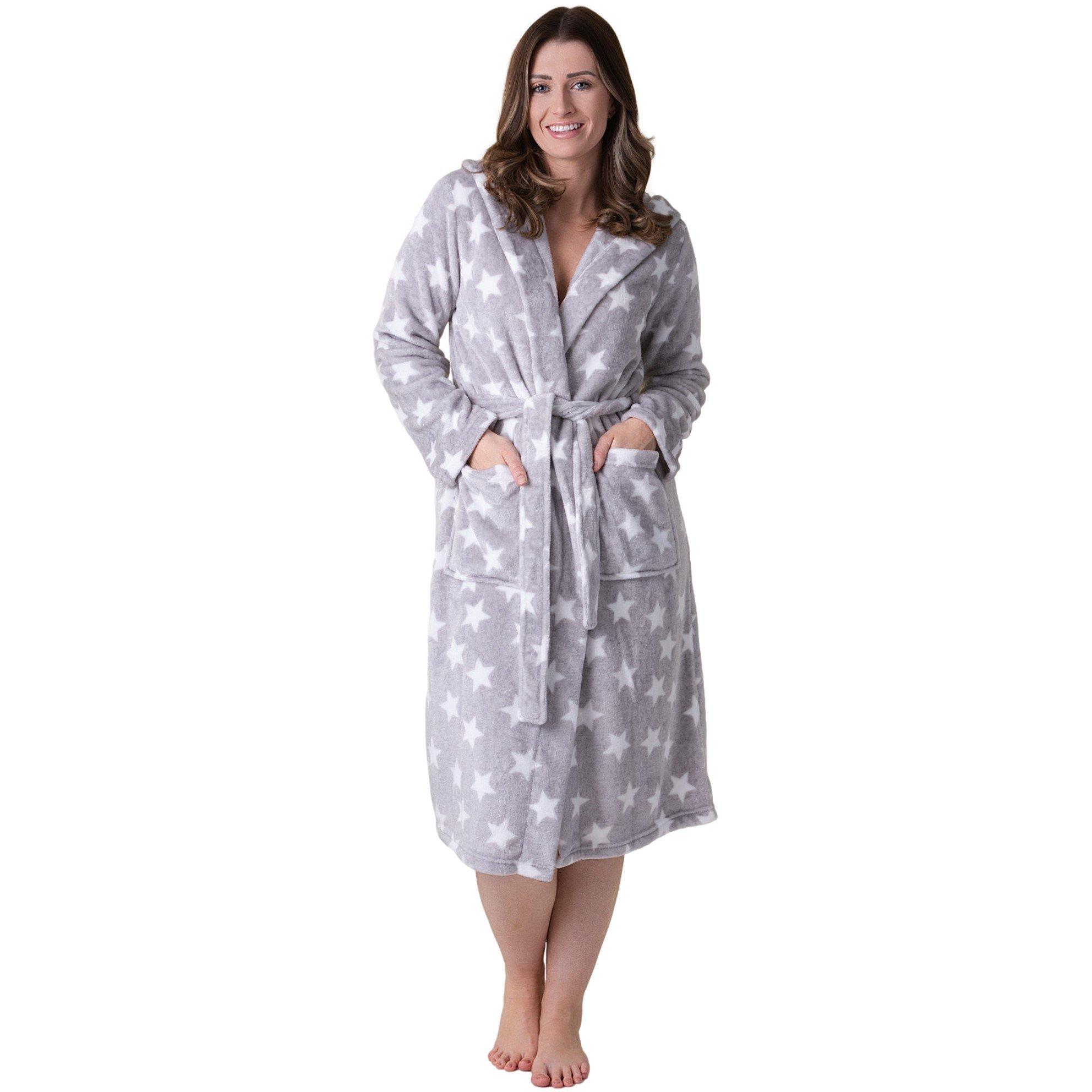 Camille Womens Supersoft Fleece Hooded Calf Length Bathrobe