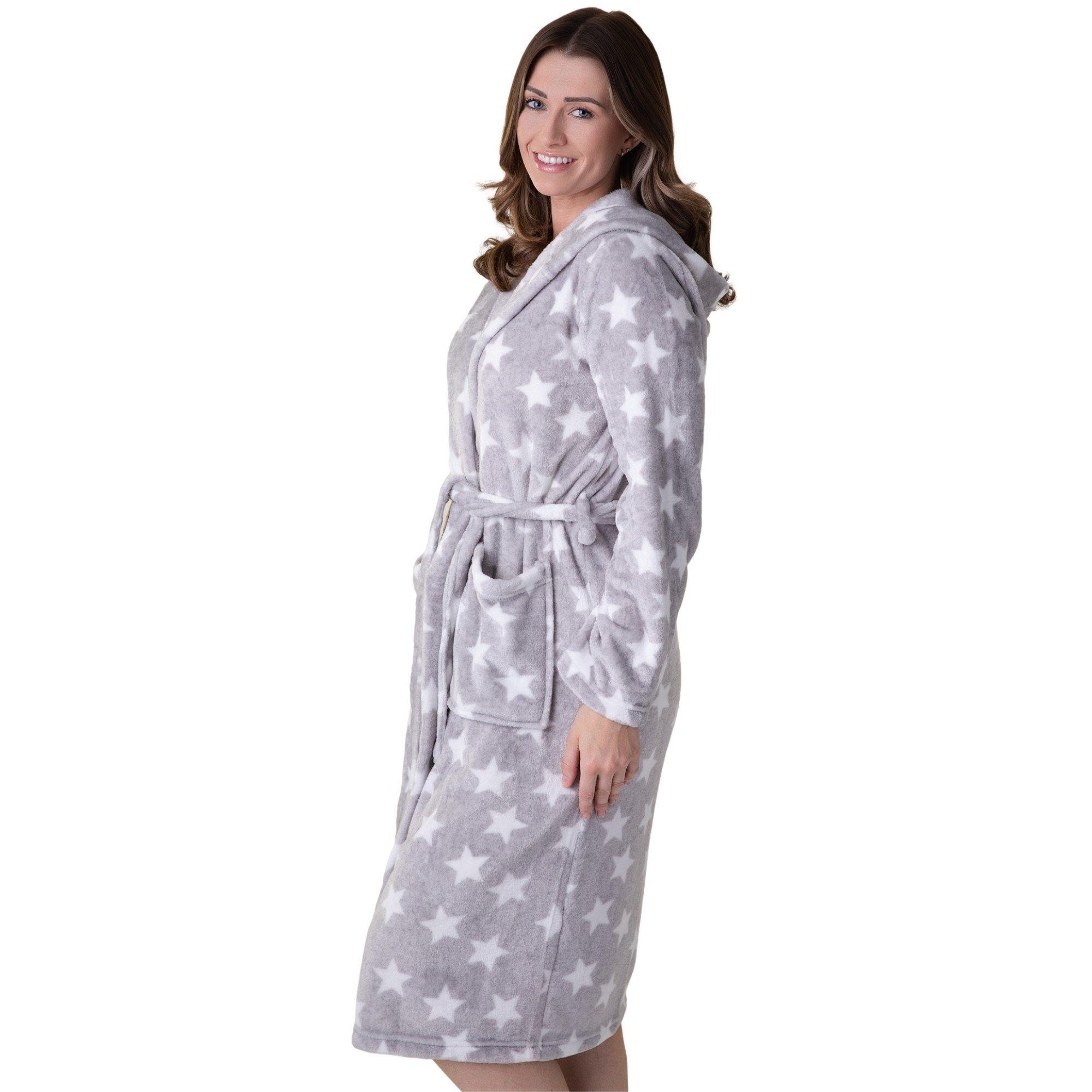 Stella Grigia - Camille - Womens Supersoft Fleece Hooded Calf Length Bathrobe - 2