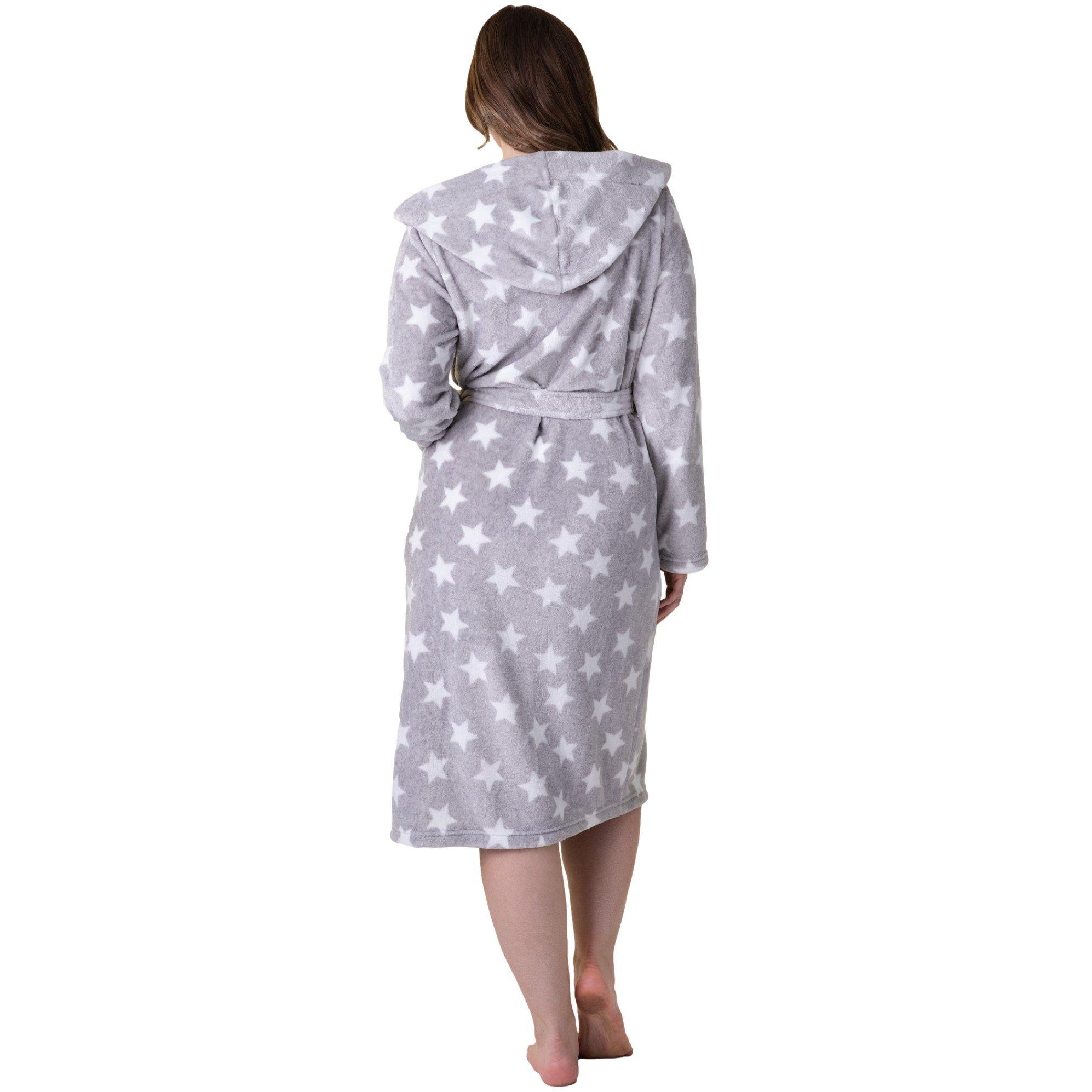 Stella Grigia - Camille - Womens Supersoft Fleece Hooded Calf Length Bathrobe - 3