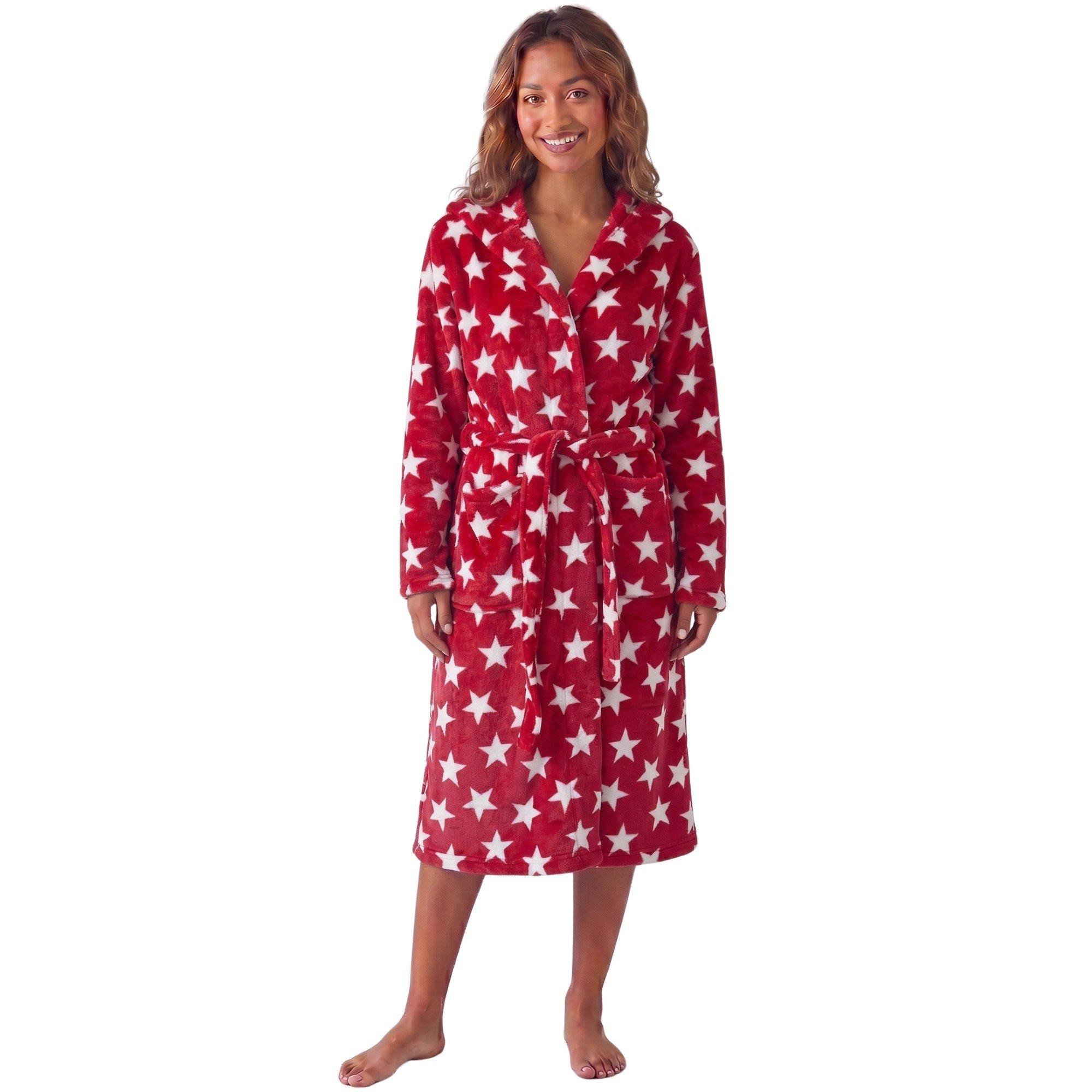 Camille Womens Supersoft Fleece Hooded Calf Length Bathrobe