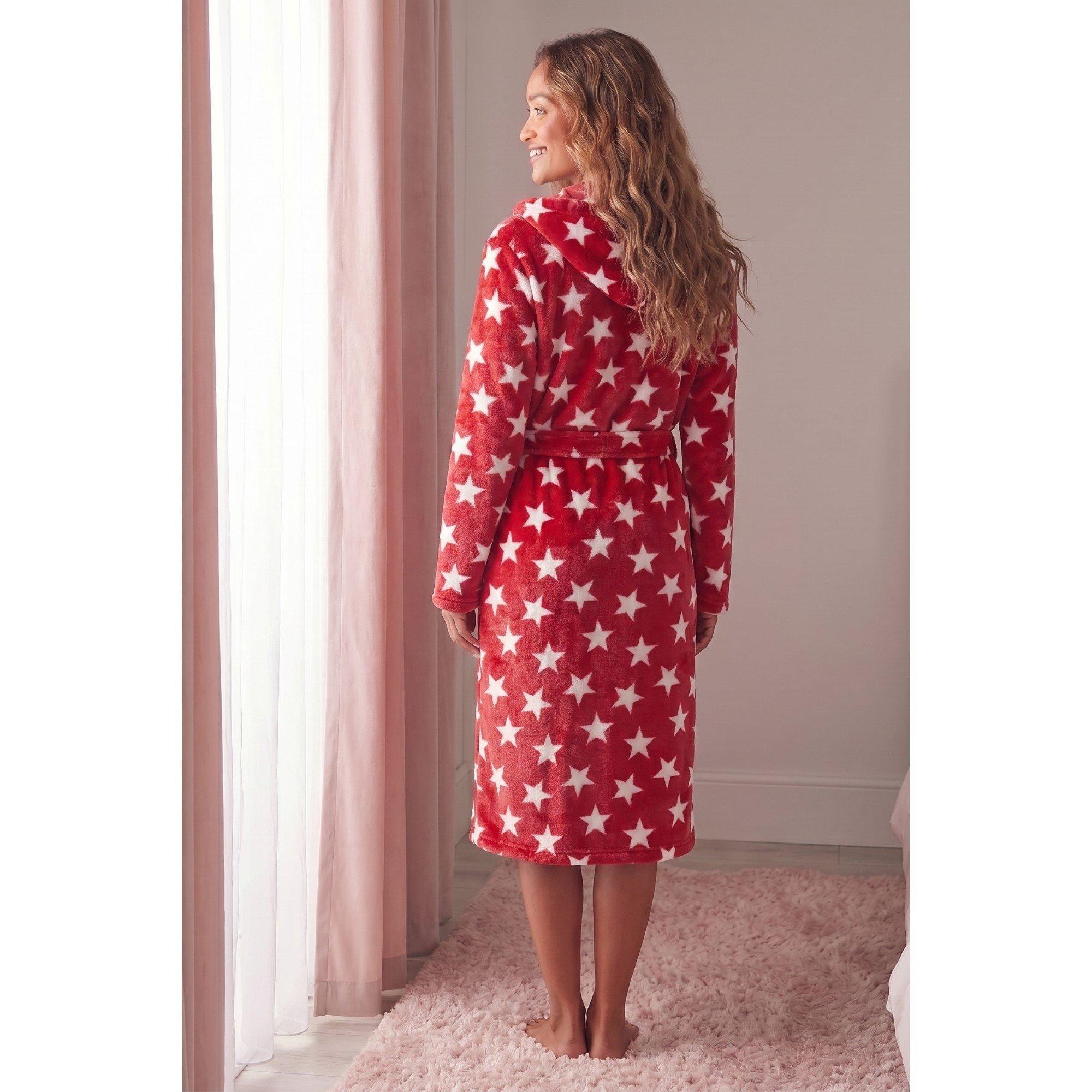 Burgundy - Camille - Womens Supersoft Fleece Hooded Calf Length Bathrobe - 3
