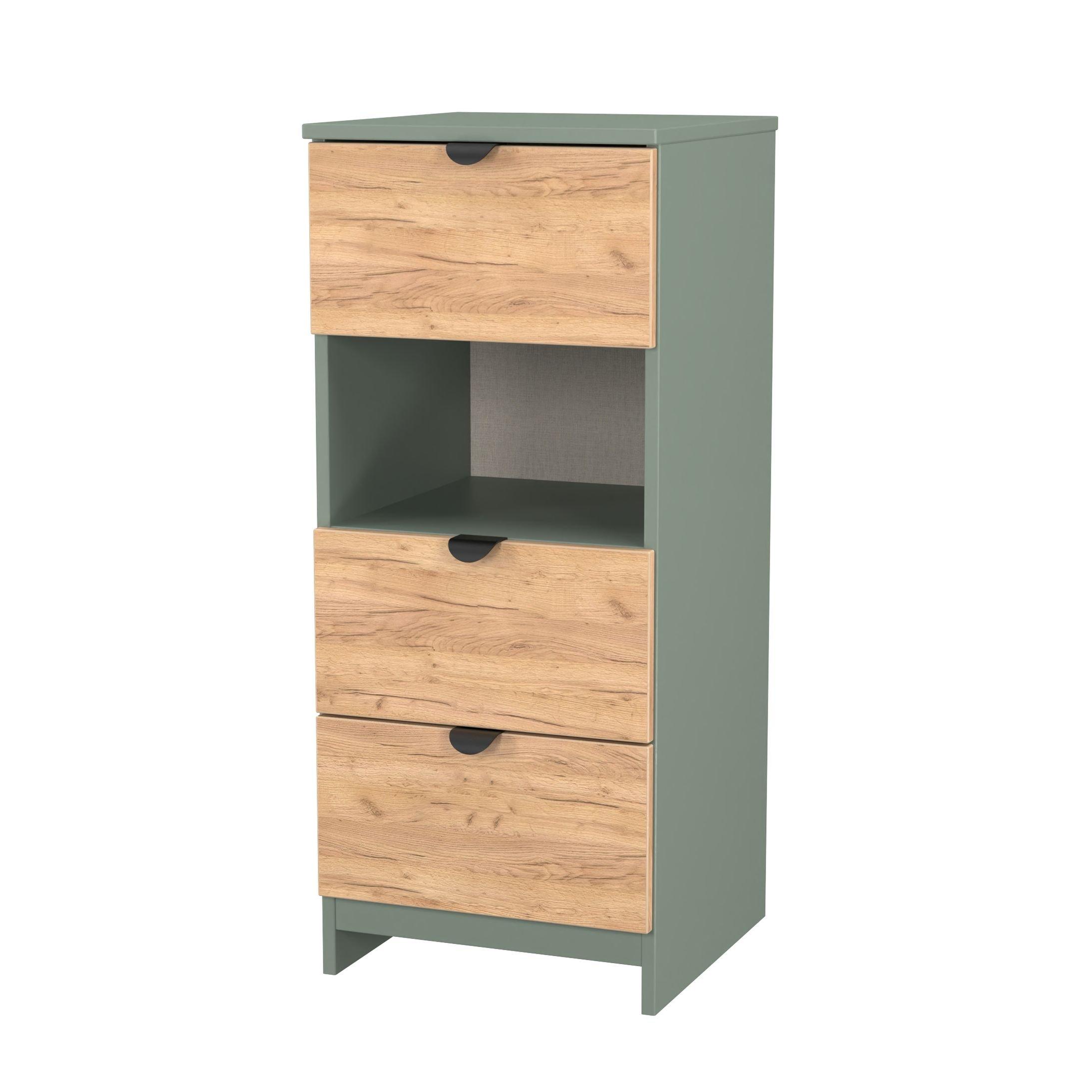 Craft Oak & Ree - Welcome Furniture - Solomon 3 Drawer Open Shelf Bedside Cabinet - 3