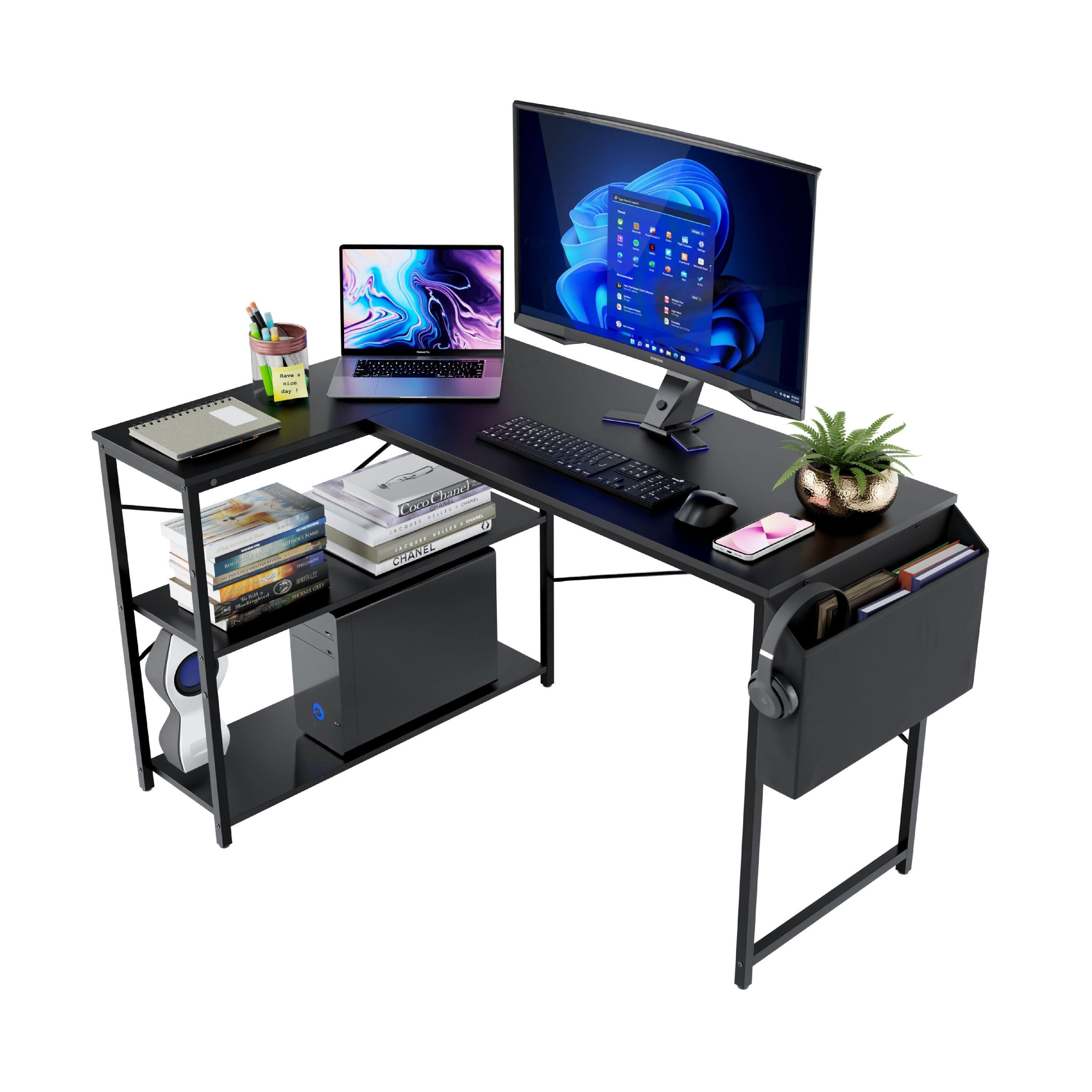 Dmd Collective Black Deskmate L-Shaped Desk – Reversible Corner Desk With Storage Shelves - Image 5