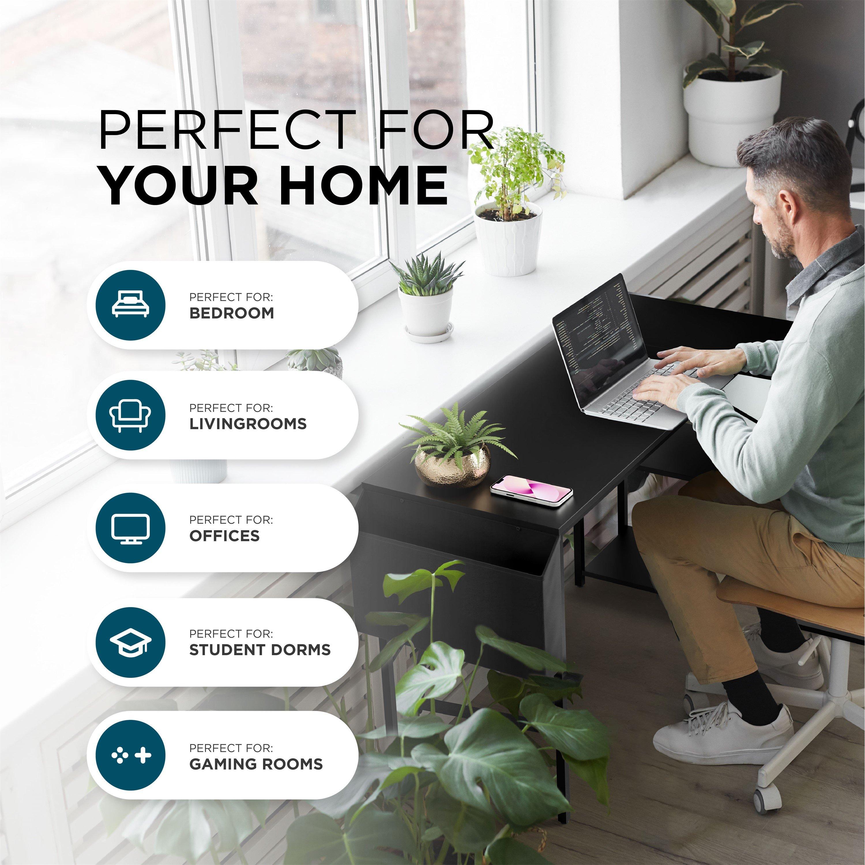 Black - DMD Collective - DeskMate Reversible L-Shaped Computer Desk with St - 3