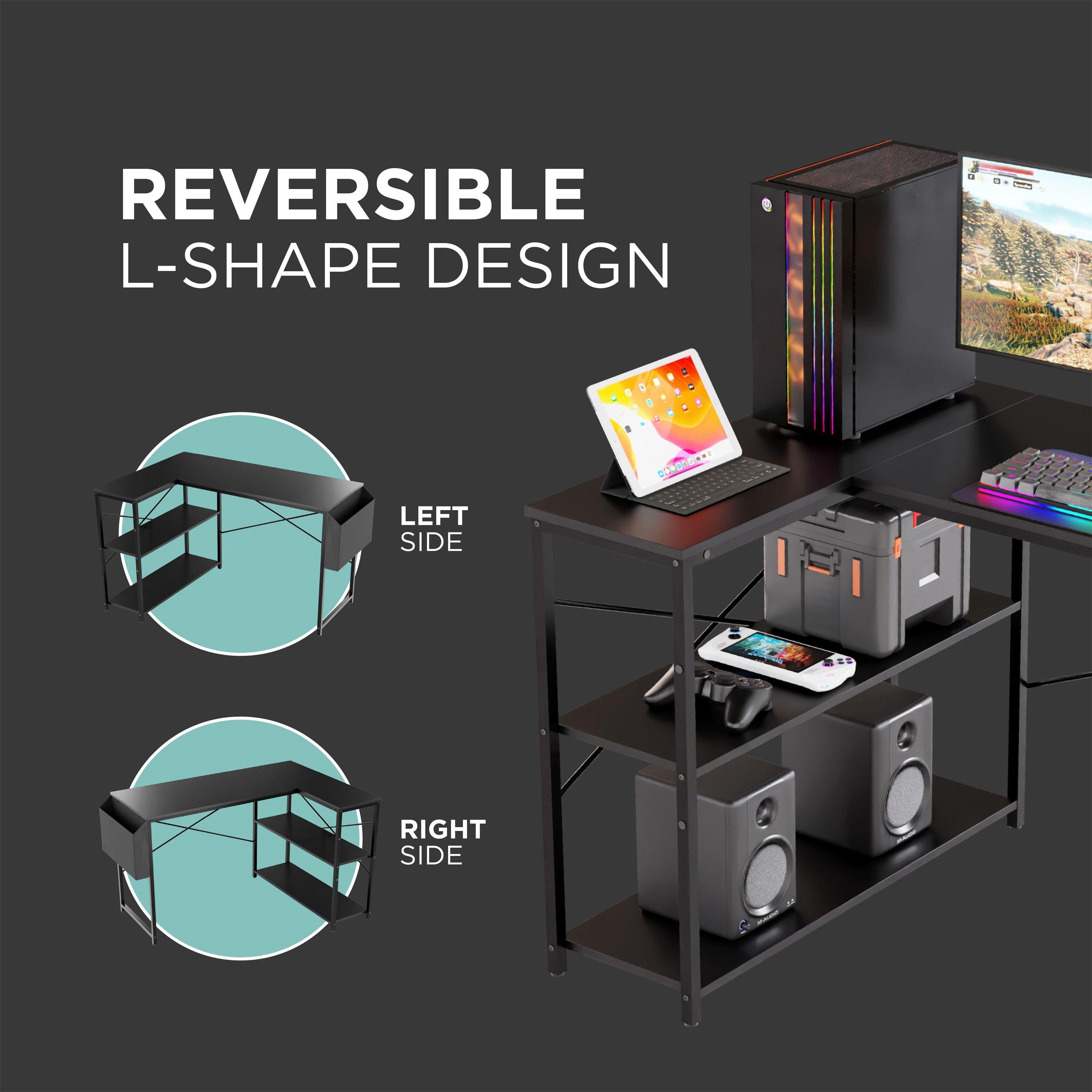 Black - DMD Collective - DeskMate Reversible L-Shaped Computer Desk with St - 4