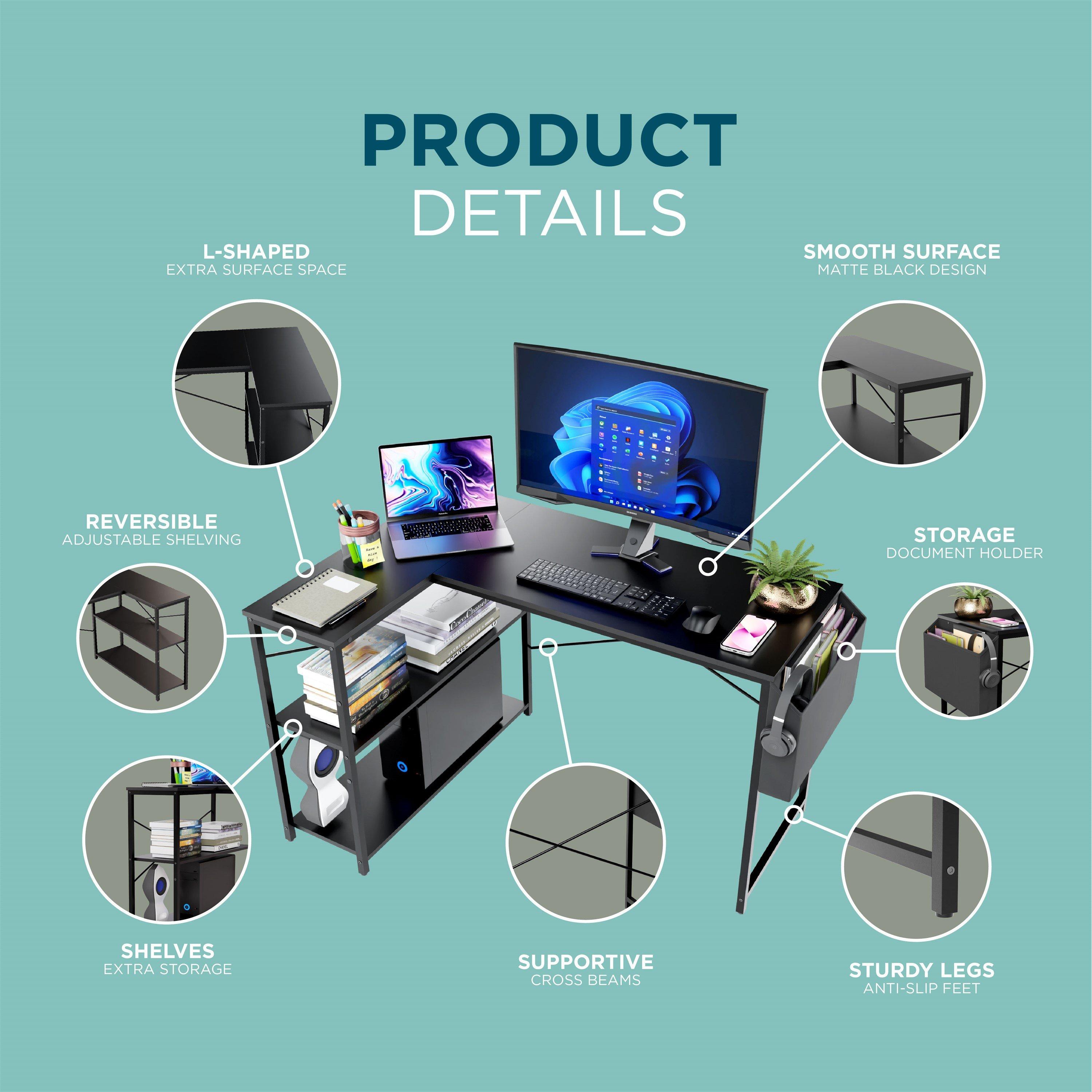 Black - DMD Collective - DeskMate Reversible L-Shaped Computer Desk with St - 6