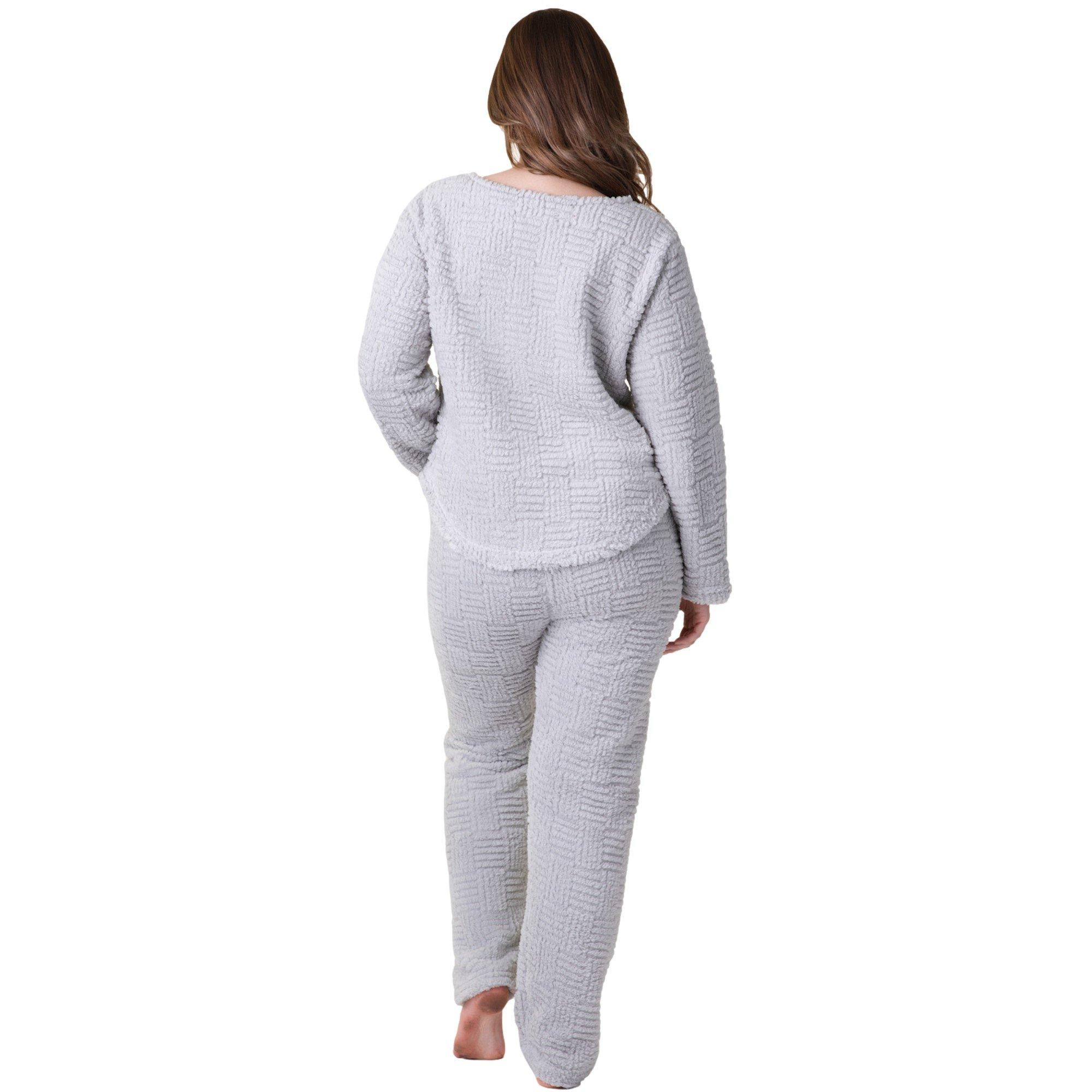 Grigio - Camille - Womens Supersoft Textured Fleece Pyjamas with a Woven Pattern & Rope Detailing - 5