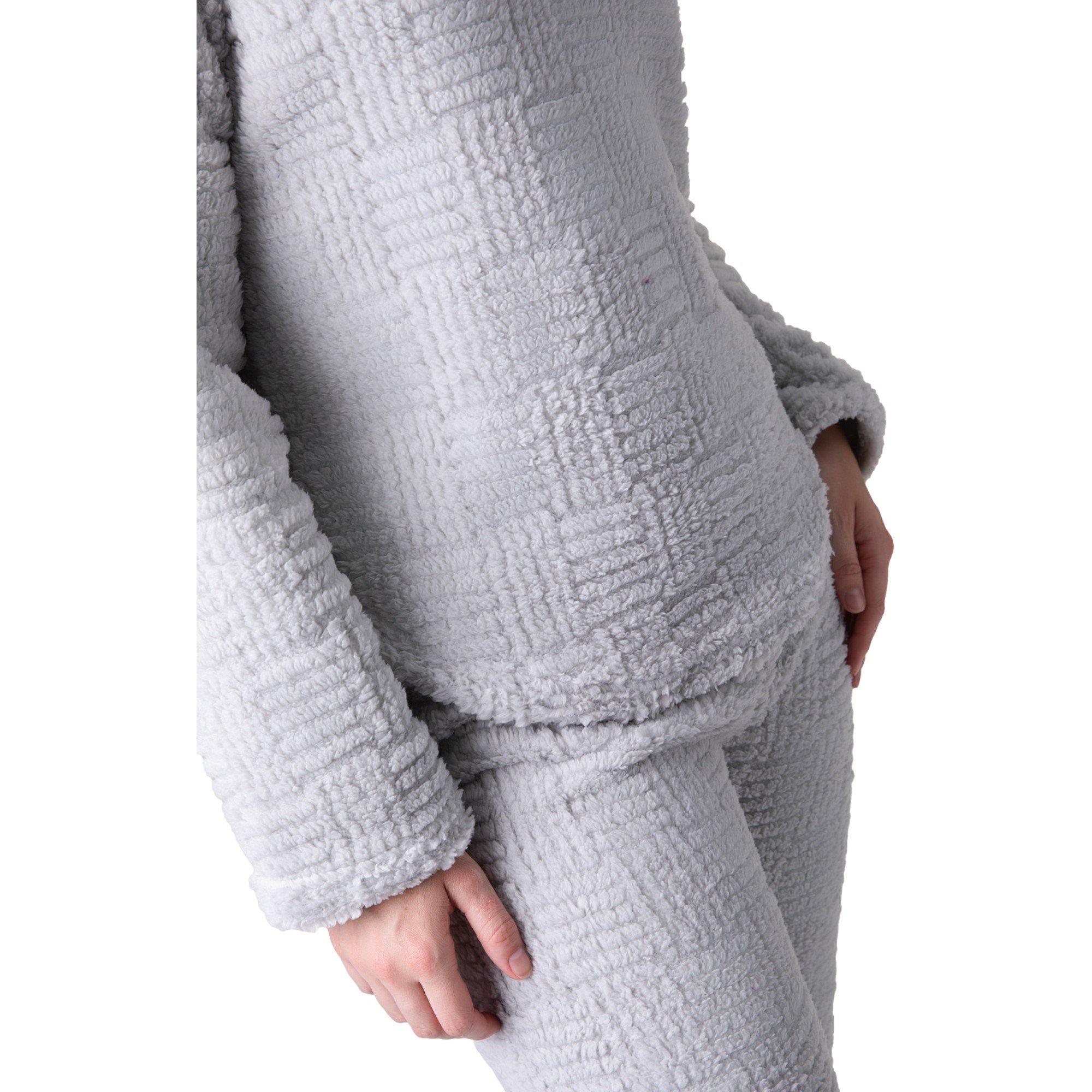 Grigio - Camille - Womens Supersoft Textured Fleece Pyjamas with a Woven Pattern & Rope Detailing - 6