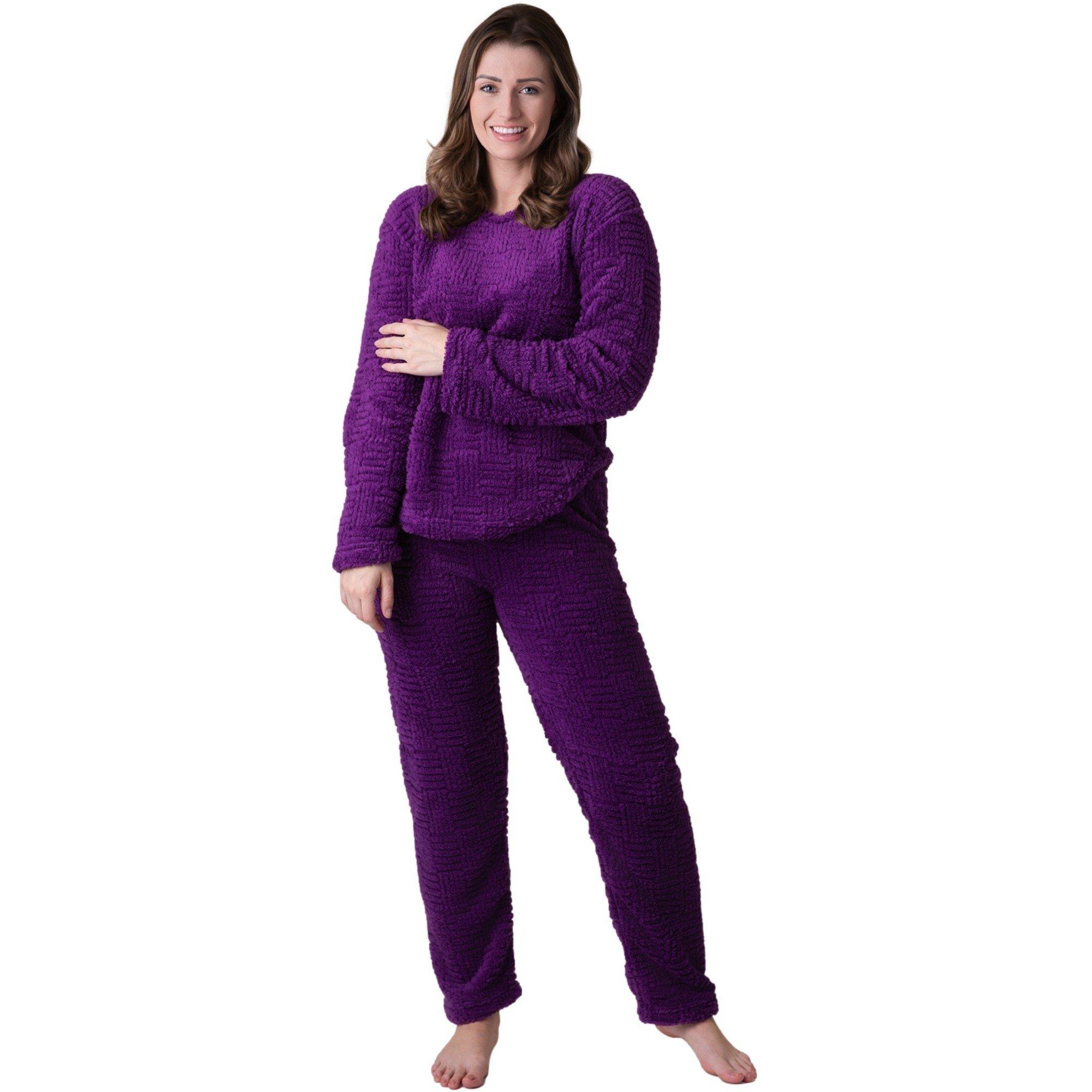 Camille Women's Purple Supersoft Textured Woven Pattern Fleece Pyjamas In Size 10-12 - Image 3