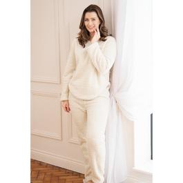 Camille Womens Supersoft Textured Fleece Pyjamas with a Woven Pattern & Rope Detailing