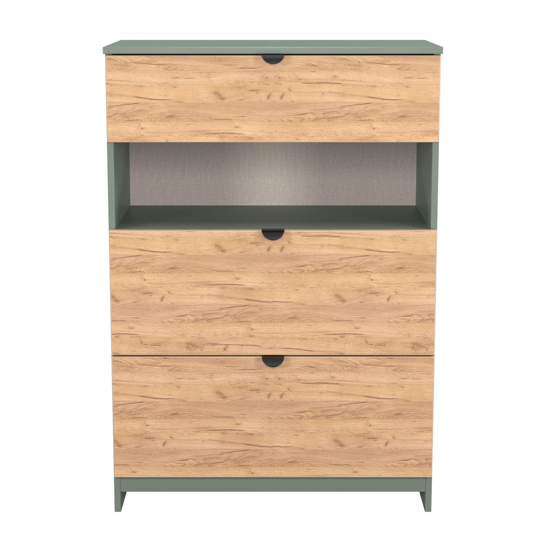 Welcome Furniture  Solomon 3 Drawer Open Shelf Deep Chest - Craft Oak & Ree - Regular