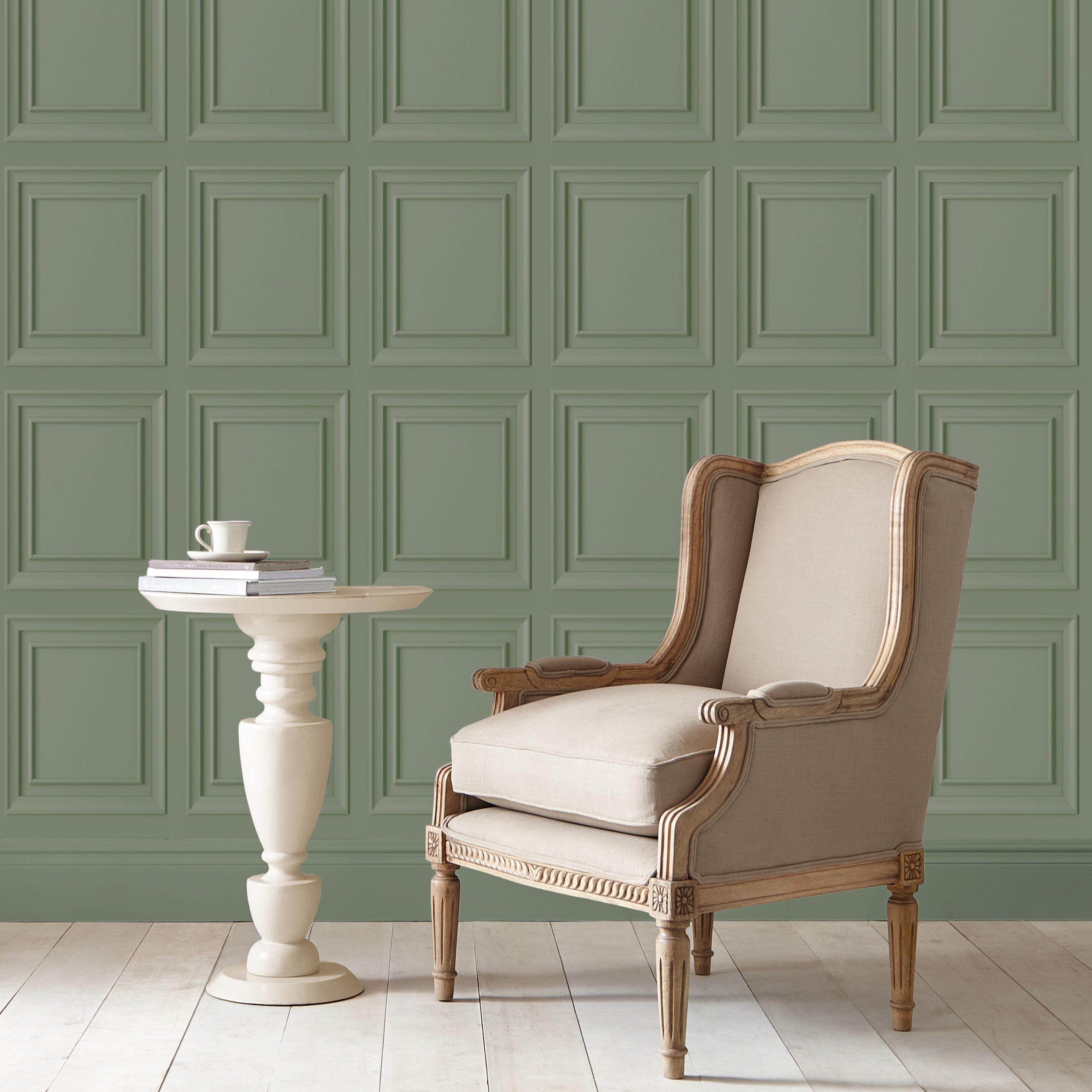 Green - Laura Ashley - Redbrook Wood Panel Sage Wallpaper - 1