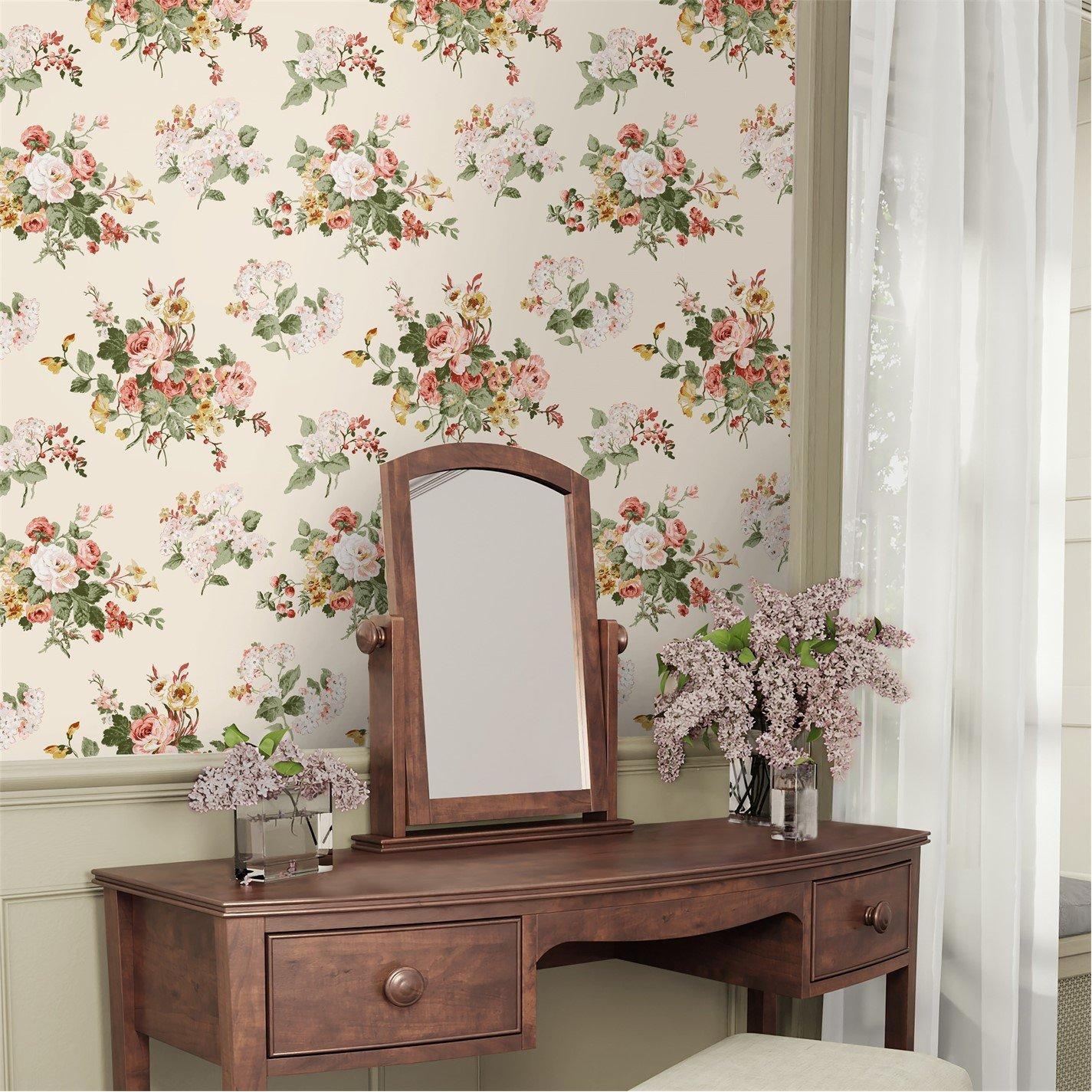 Laura Ashley  Rosemore Pale Sable Wallpaper - Green